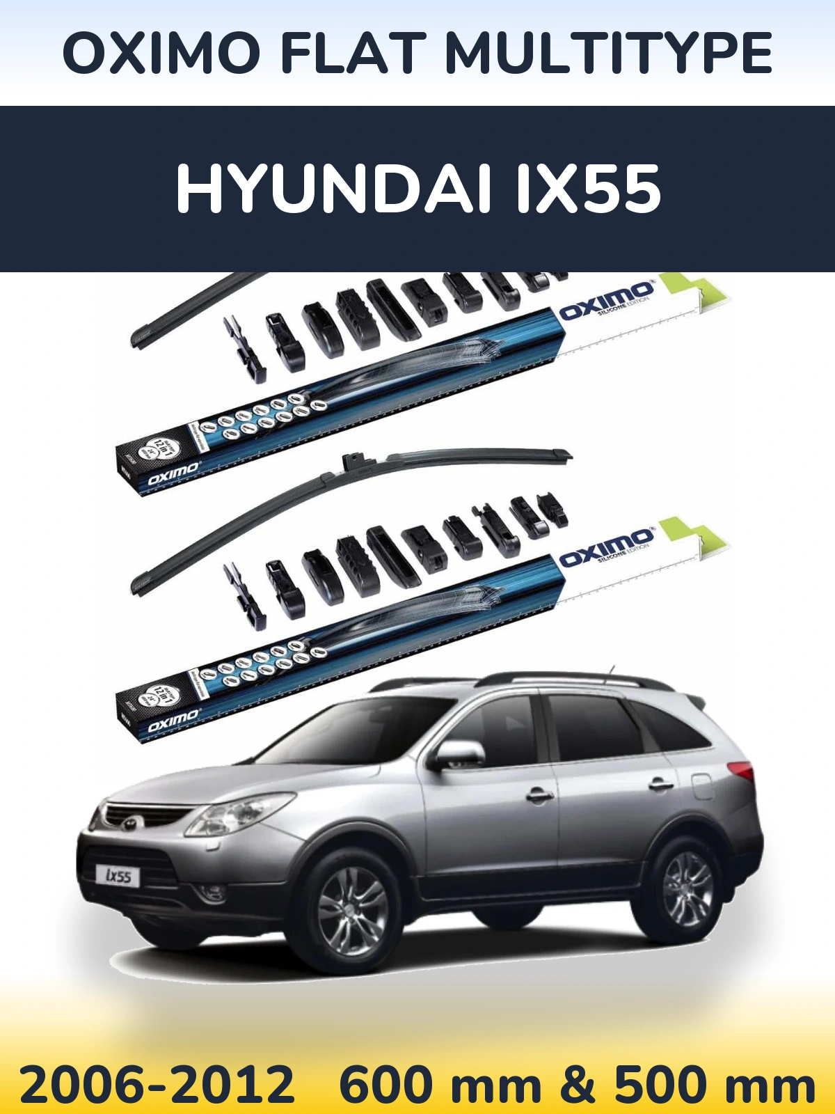 Комплект передних дворников Oximo Flat MultiТипe 600 & 500 мм для Hyundai ix55 2006-2012