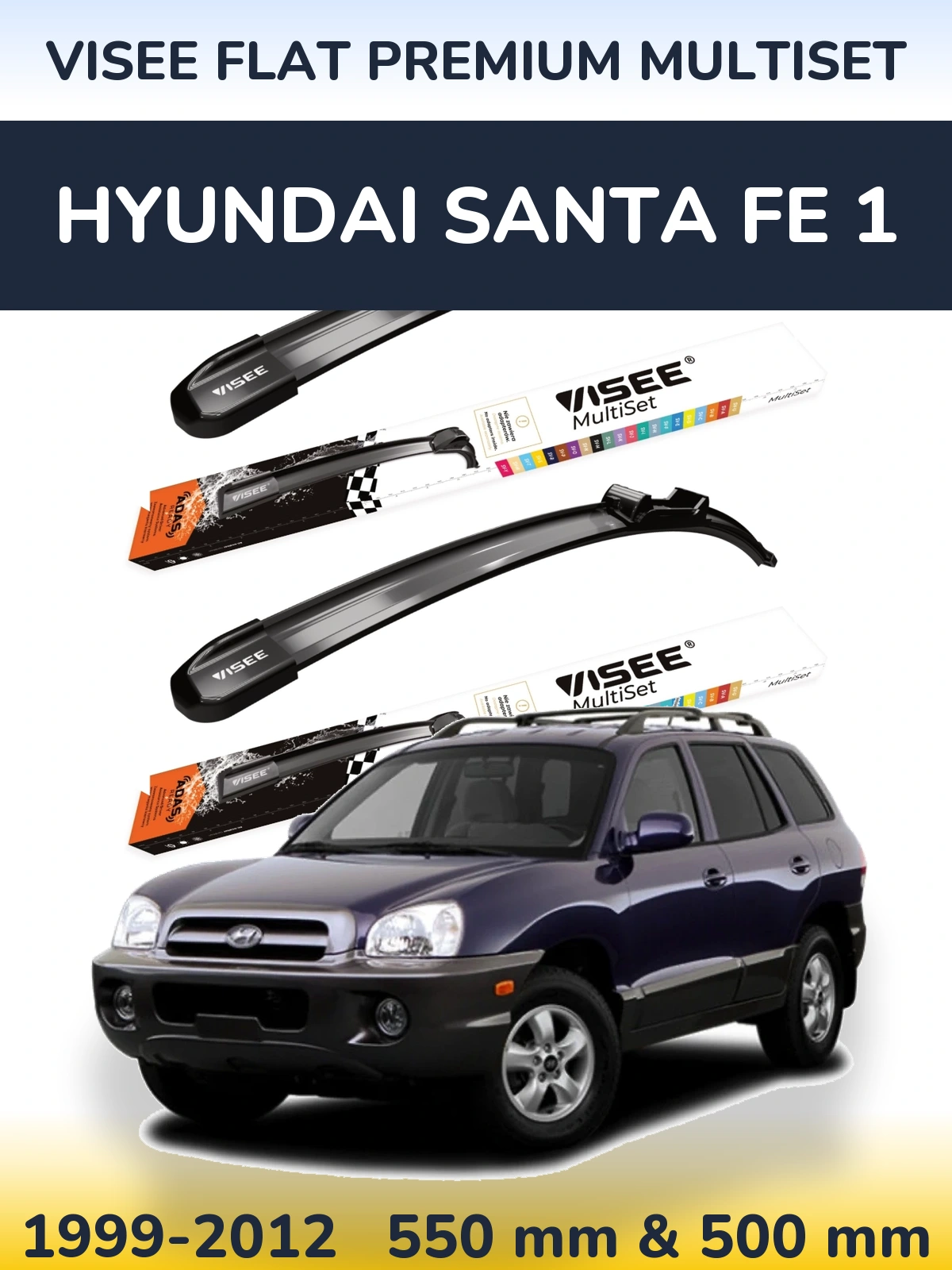 Komplet przednich wycieraczek VISEE FLAT PREMIUM MultiSet 550 & 500 mm do Hyundai Santa Fe 1 1999-2012