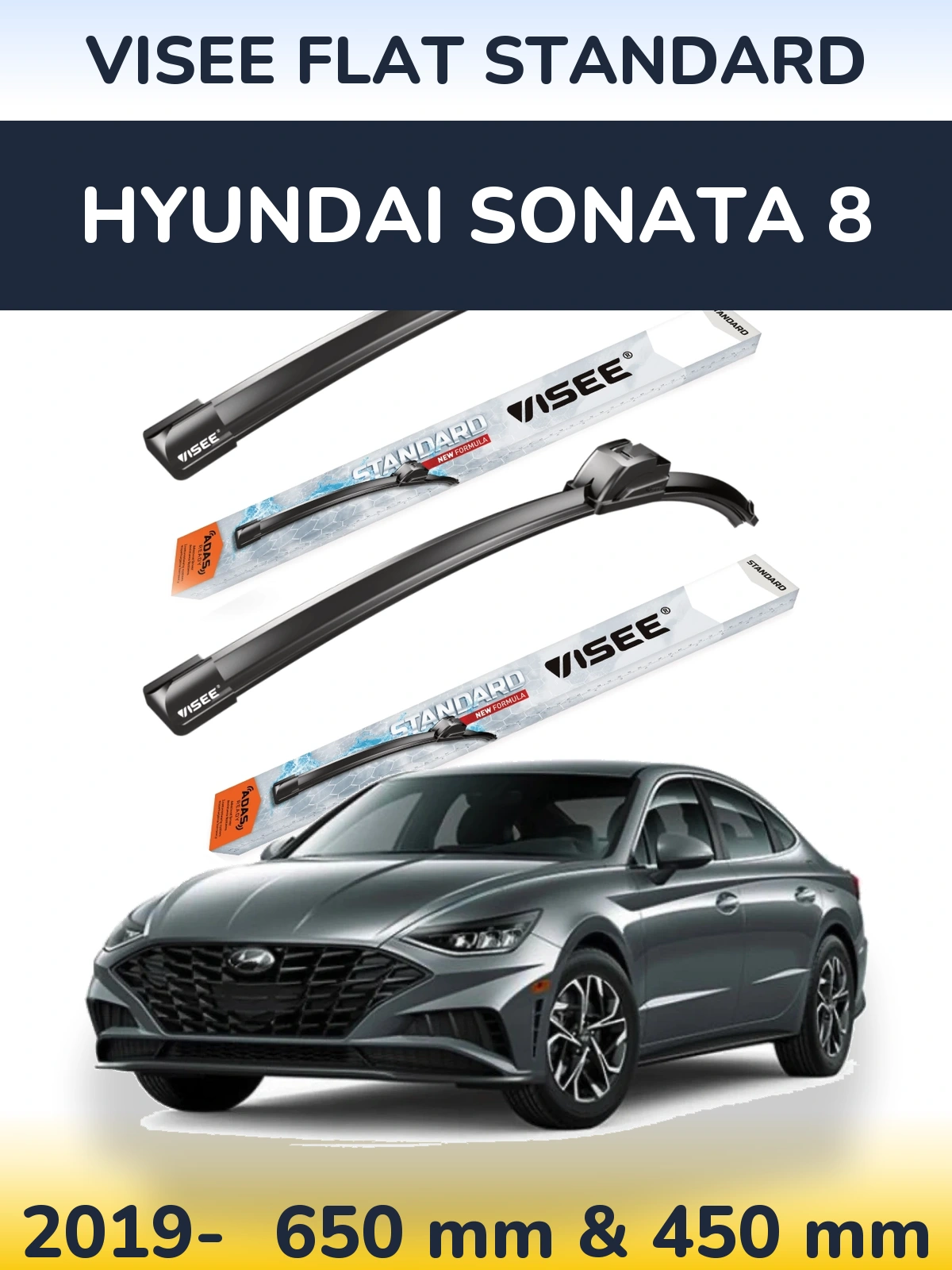 Komplet przednich wycieraczek VISEE FLAT STANDARD 650 & 450 mm do Hyundai Sonata 8 2019-2026