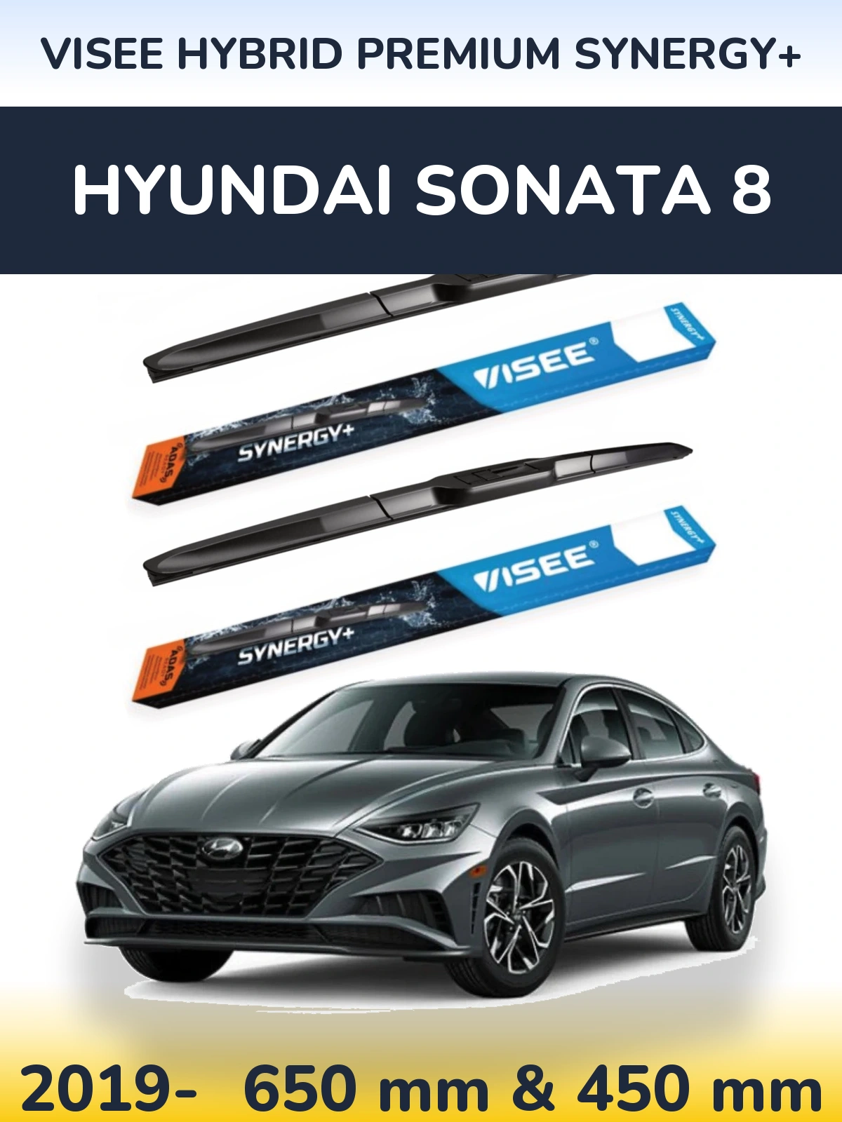 Komplet przednich wycieraczek VISEE HYBRID PREMIUM SYNERGY+ 650 & 450 mm do Hyundai Sonata 8 2019-2026