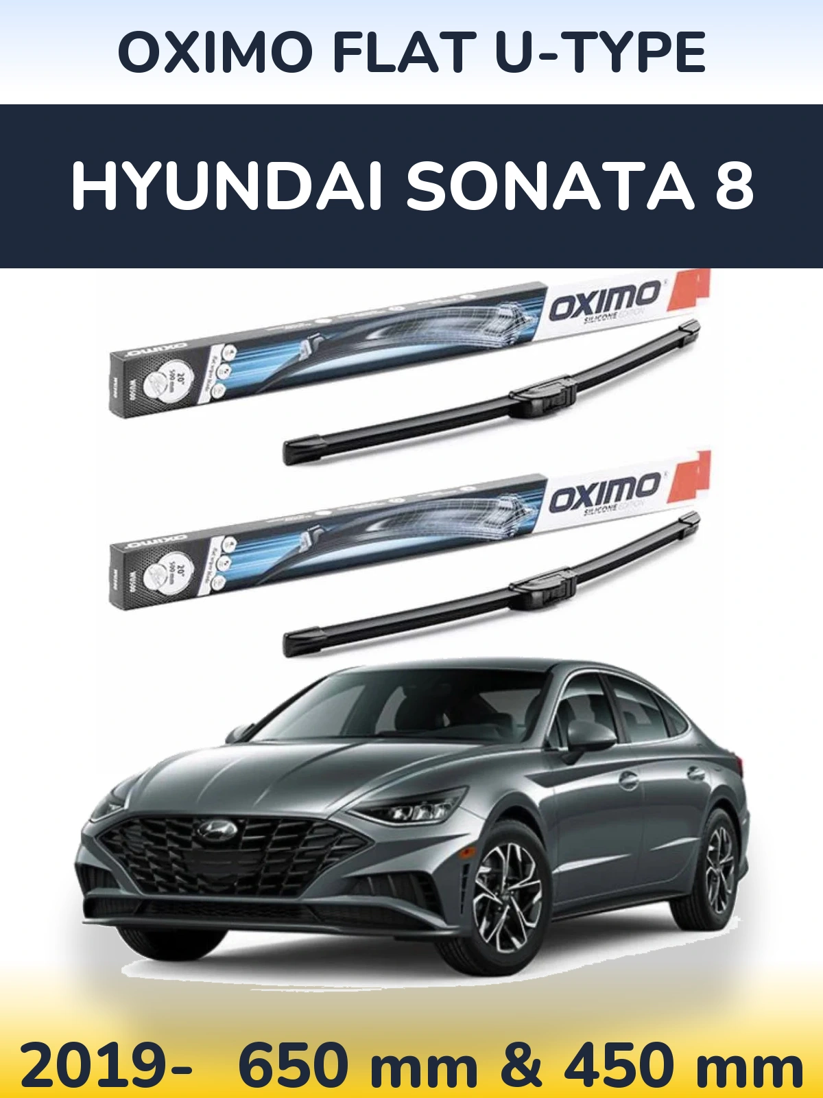 Komplet przednich wycieraczek Oximo Flat U-type 650 & 450 mm do Hyundai Sonata 8 2019-2026
