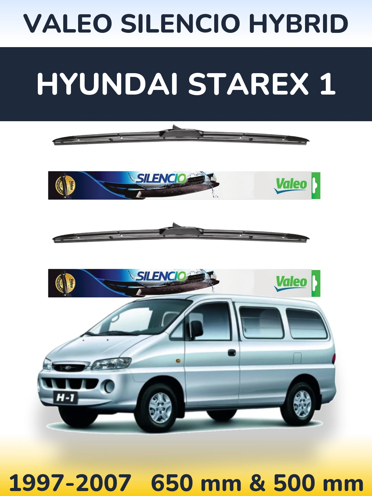 Komplet przednich wycieraczek Valeo Silencio Hybrid 650 & 500 mm do Hyundai Starex 1 1997-2007