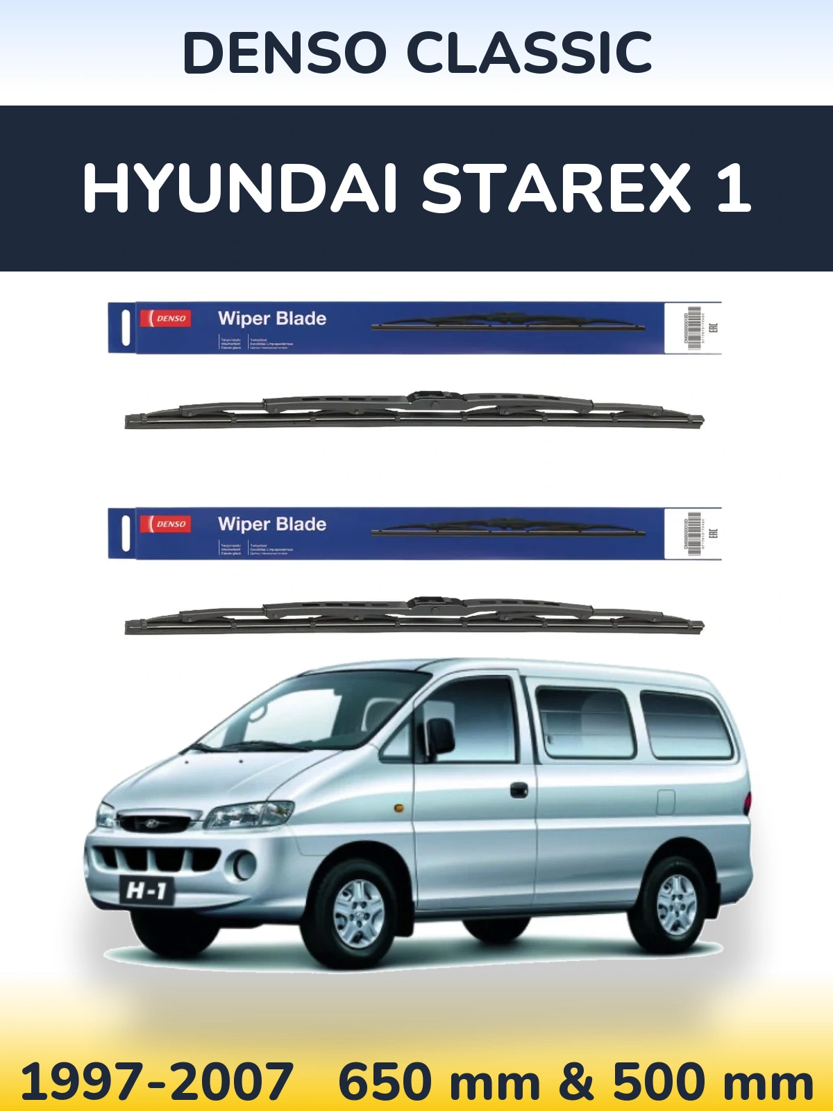 Komplet przednich wycieraczek Denso Classic 650 & 500 mm do Hyundai Starex 1 1997-2007