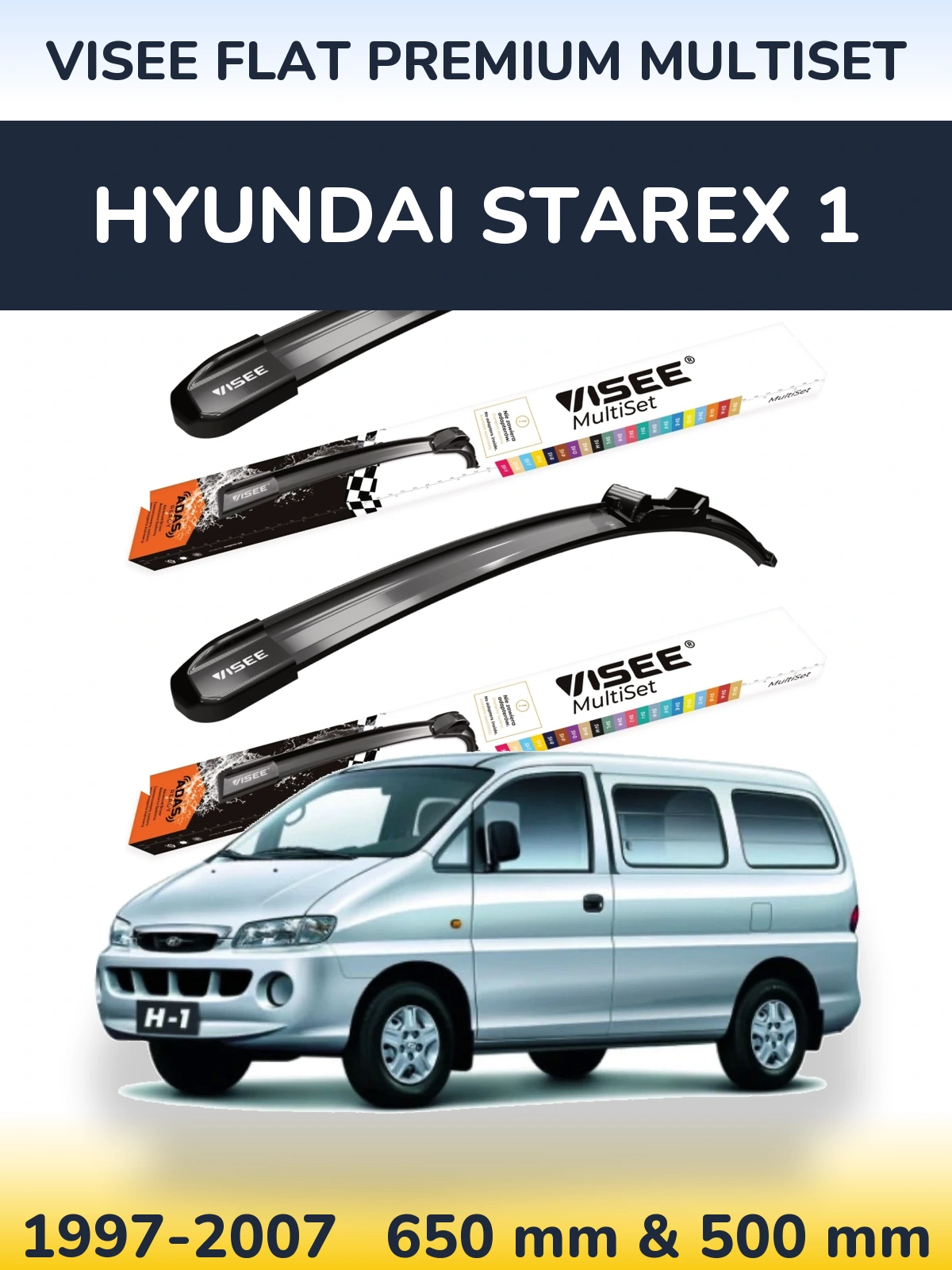 Komplet przednich wycieraczek VISEE FLAT PREMIUM MultiSet 650 & 500 mm do Hyundai Starex 1 1997-2007