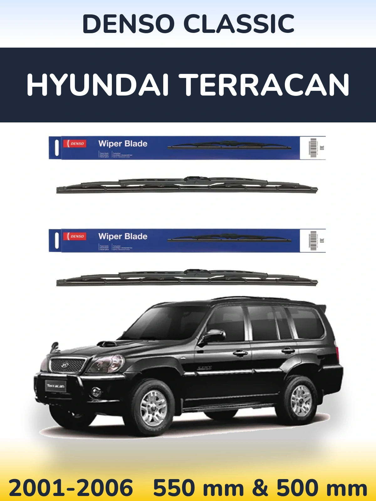 Komplet przednich wycieraczek Denso Classic 550 & 500 mm do Hyundai Terracan 2001-2006