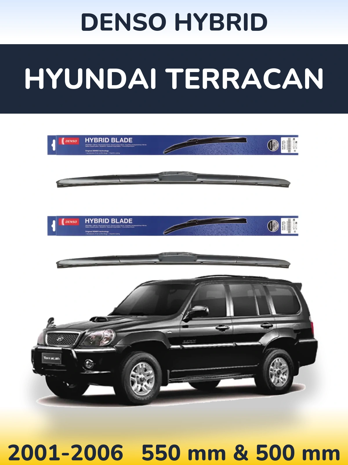 Komplet przednich wycieraczek Denso Hybrid 550 & 500 mm do Hyundai Terracan 2001-2006