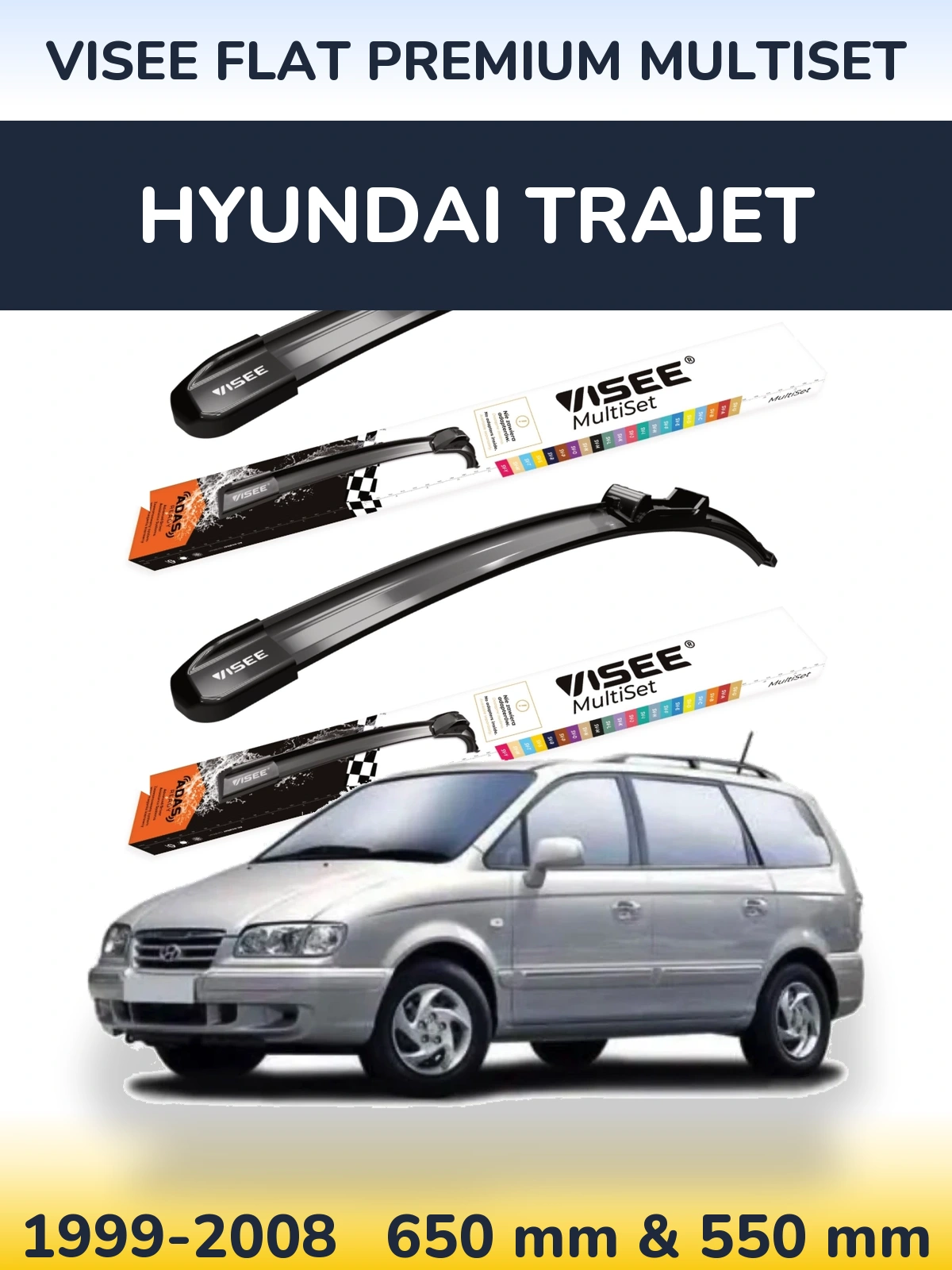 Komplet przednich wycieraczek VISEE FLAT PREMIUM MultiSet 650 & 550 mm do Hyundai Trajet 1999-2008