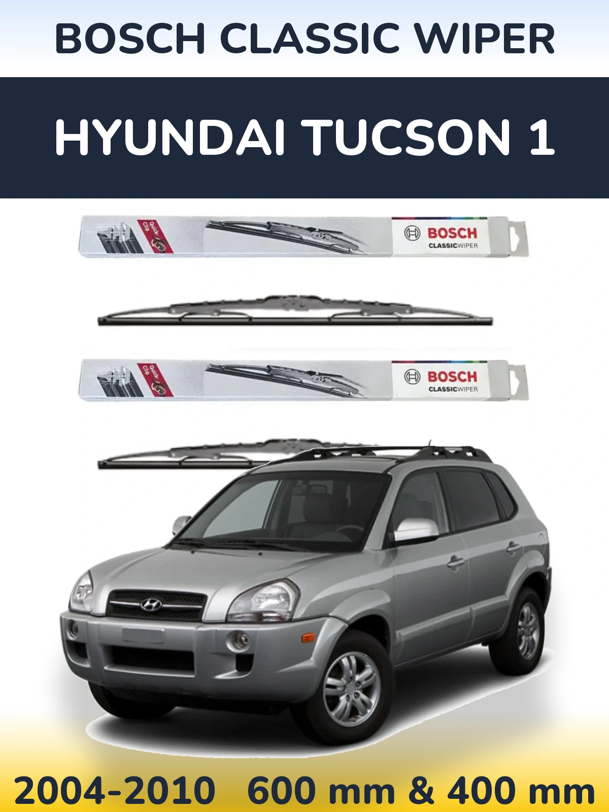 Komplet przednich wycieraczek BOSCH Classic Wiper 600 & 400 mm do Hyundai Tucson 1 2004-2010
