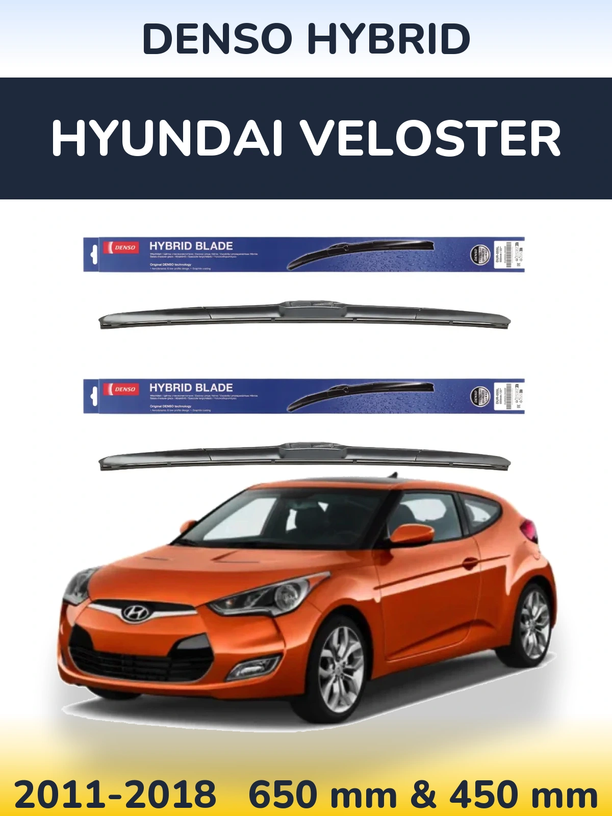 Komplet przednich wycieraczek Denso Hybrid 650 & 450 mm do Hyundai Veloster 2011-2018