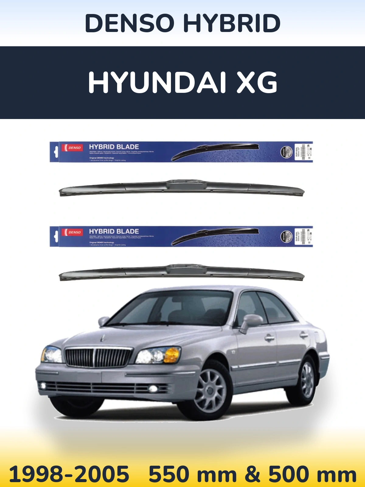 Komplet przednich wycieraczek Denso Hybrid 550 & 500 mm do Hyundai XG 1998-2005