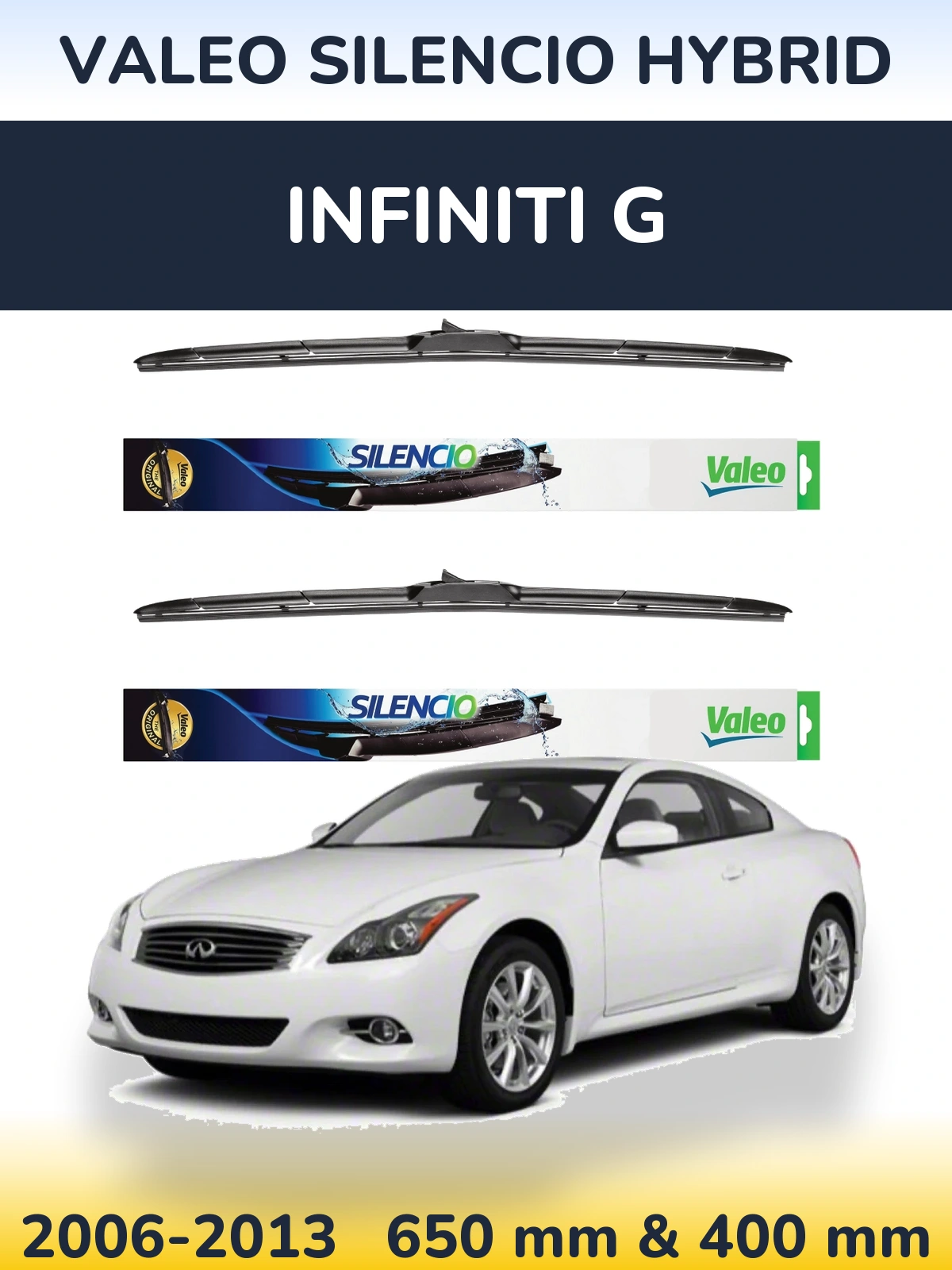 Komplet przednich wycieraczek Valeo Silencio Hybrid 650 & 400 mm do Infiniti G 2006-2013