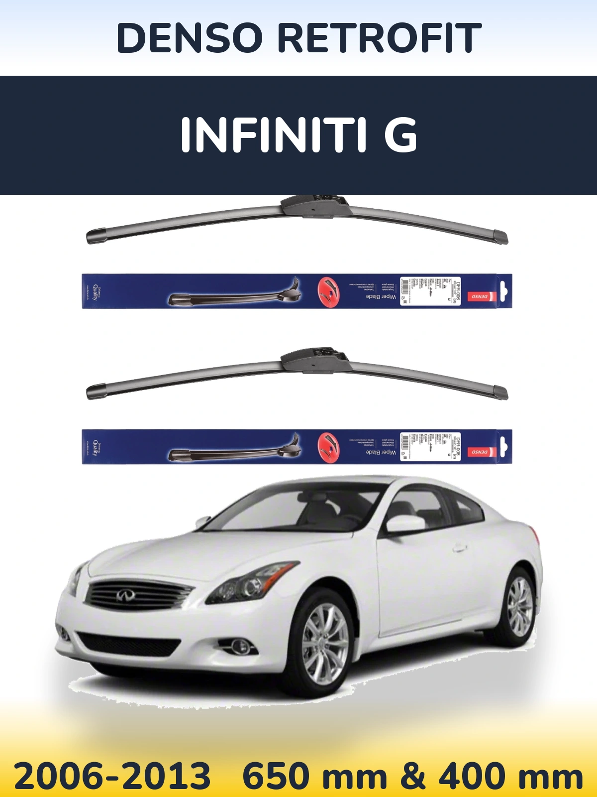 Komplet przednich wycieraczek Denso Retrofit 650 & 400 mm do Infiniti G 2006-2013