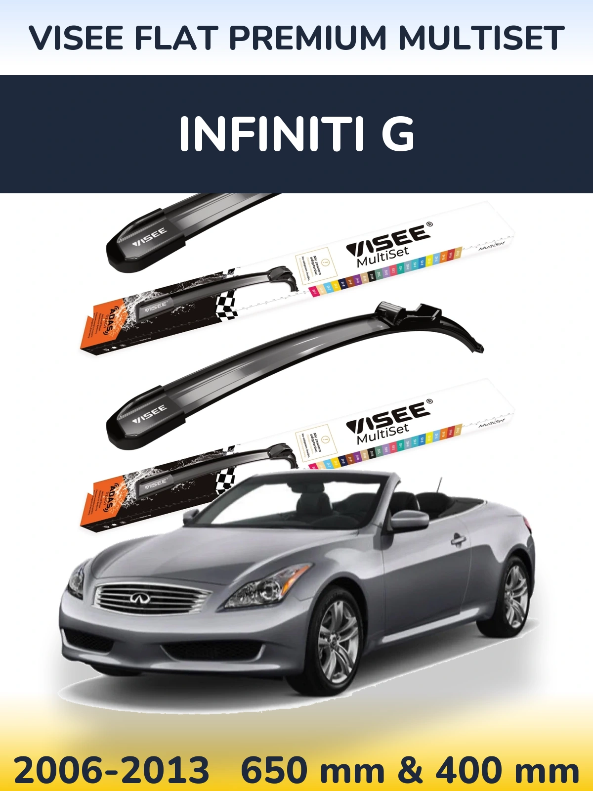 Komplet przednich wycieraczek VISEE FLAT PREMIUM MultiSet 650 & 400 mm do Infiniti G 2006-2013