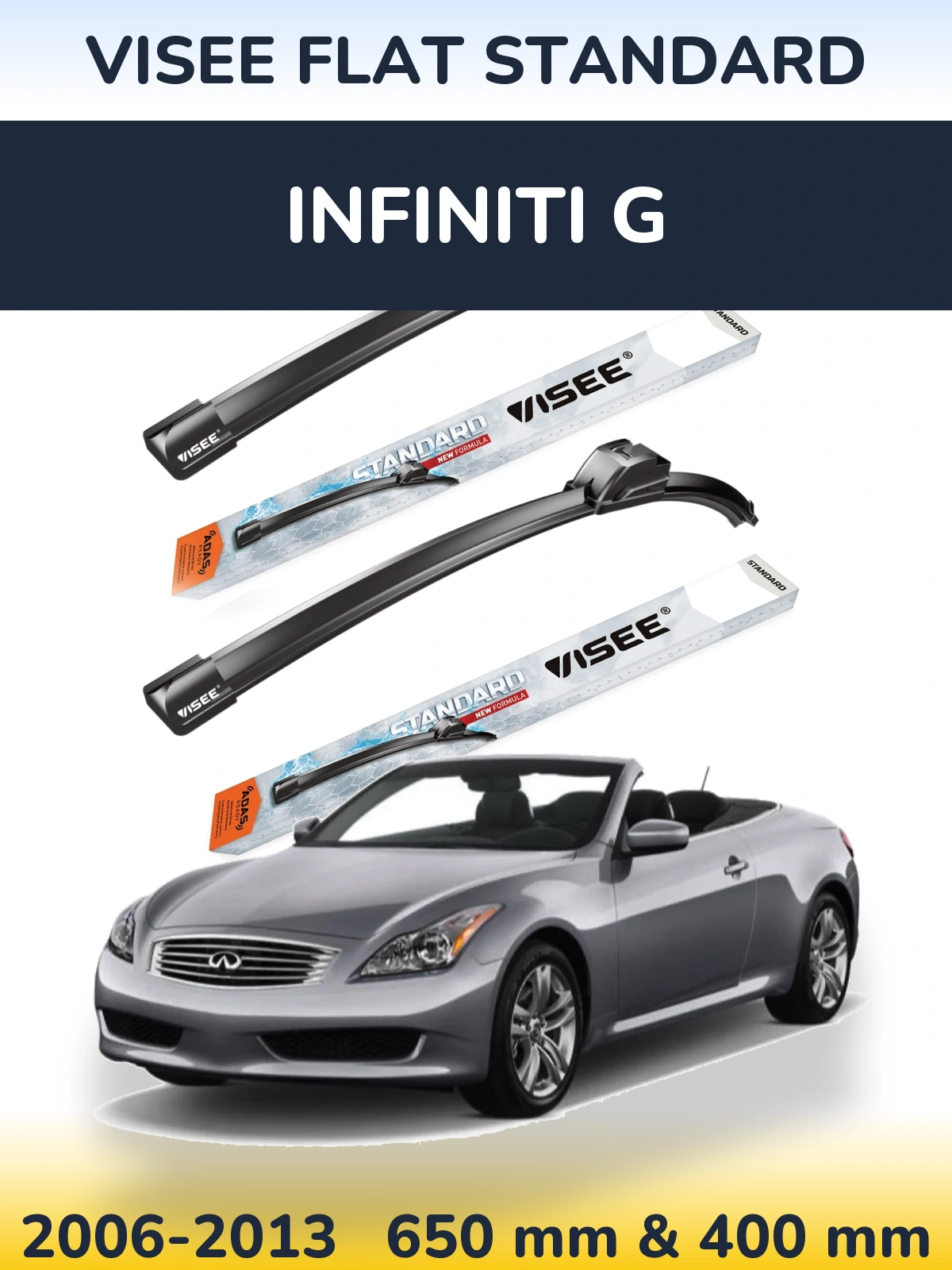 Комплект передних дворников VISEE FLAT STANDARD 650 & 400 мм для Infiniti G 2006-2013
