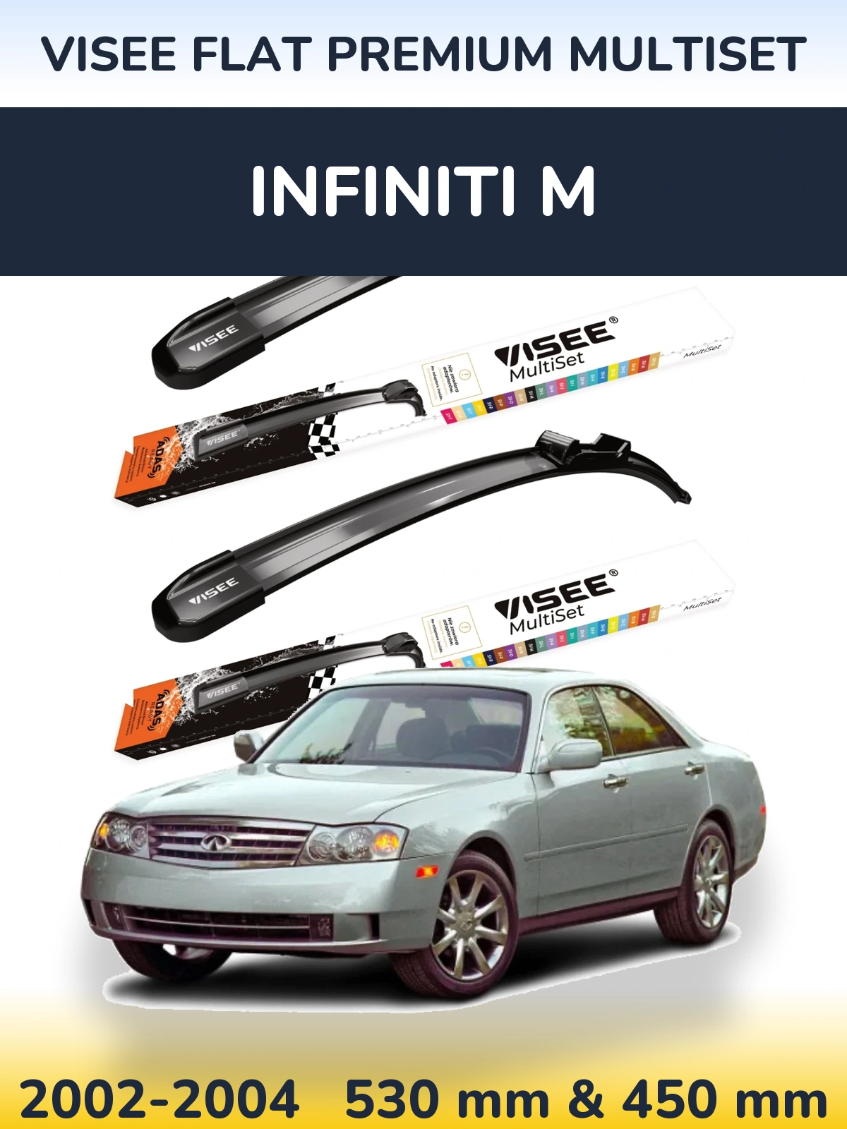 Komplet przednich wycieraczek VISEE FLAT PREMIUM MultiSet 530 & 450 mm do Infiniti M 2002-2004