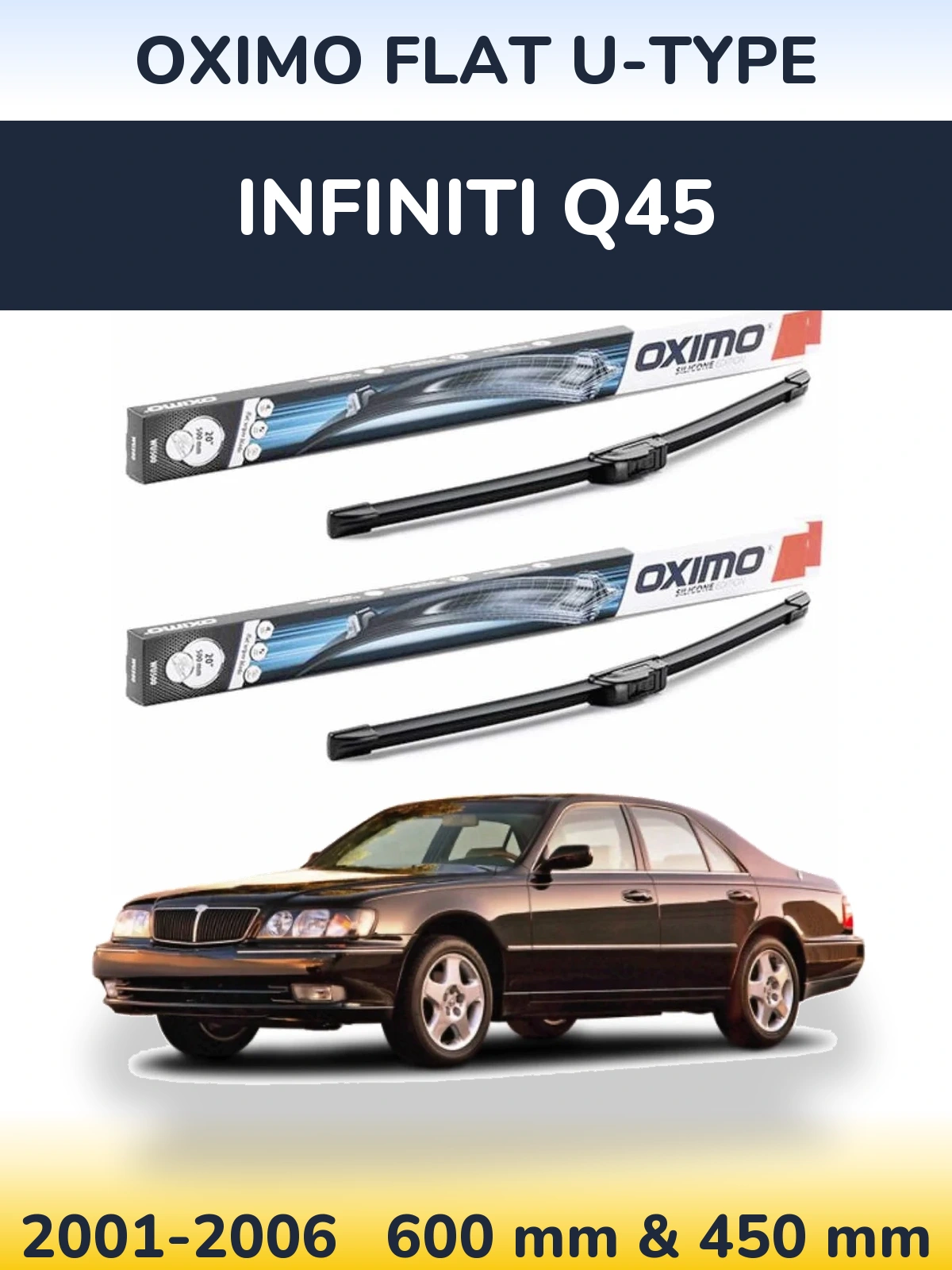 Комплект передних дворников Oximo Flat U-type 600 & 450 мм для Infiniti Q45 2001-2006