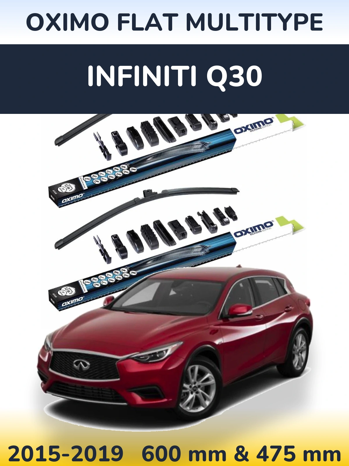 Komplet przednich wycieraczek Oximo Flat MultiType 600 & 475 mm do Infiniti Q30 2015-2019