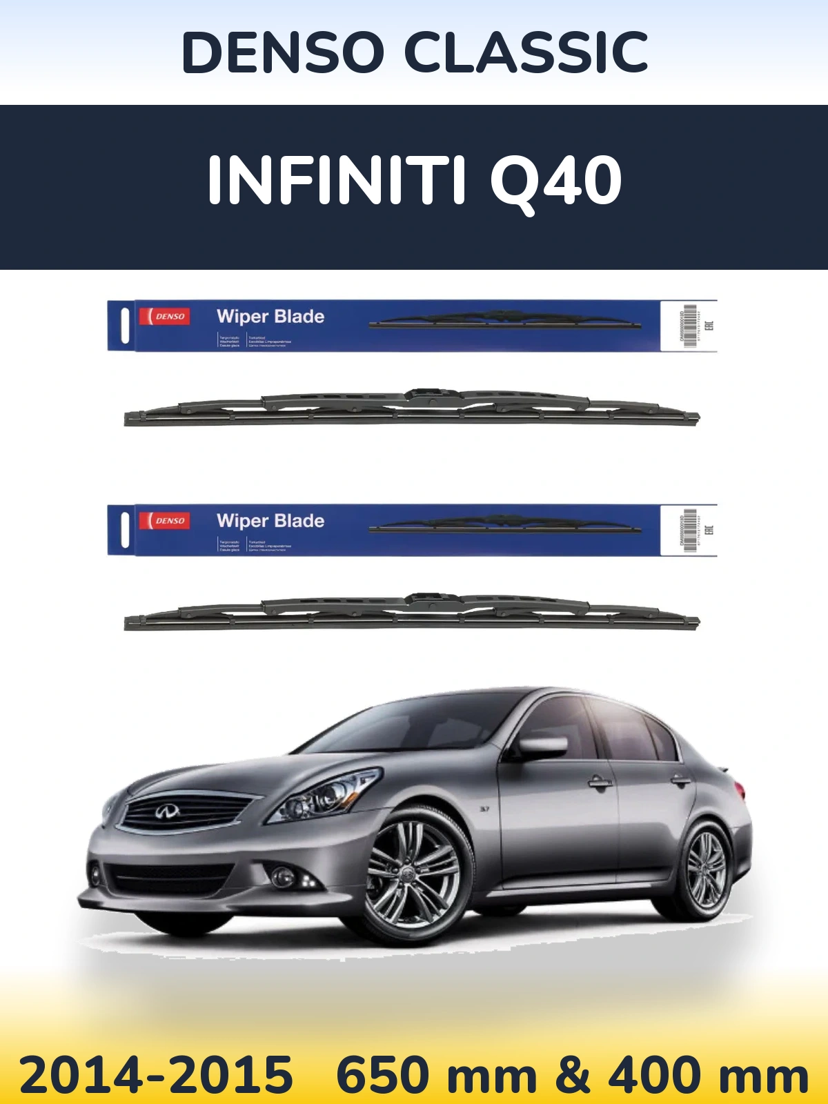 Komplet przednich wycieraczek Denso Classic 650 & 400 mm do Infiniti Q40 2014-2015