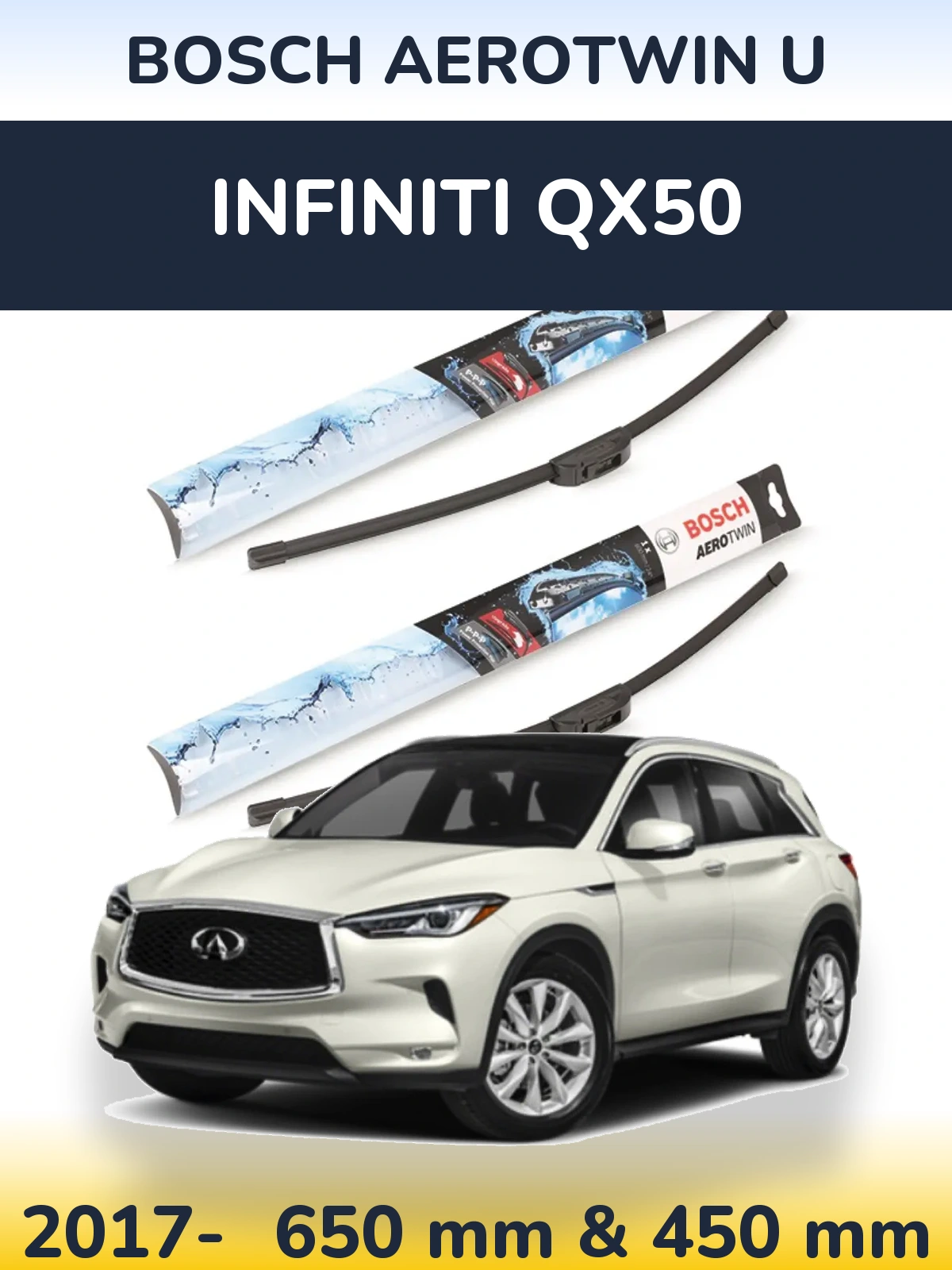Komplet przednich wycieraczek BOSCH AeroTwin U 650 & 450 mm do Infiniti QX50 2017-2026