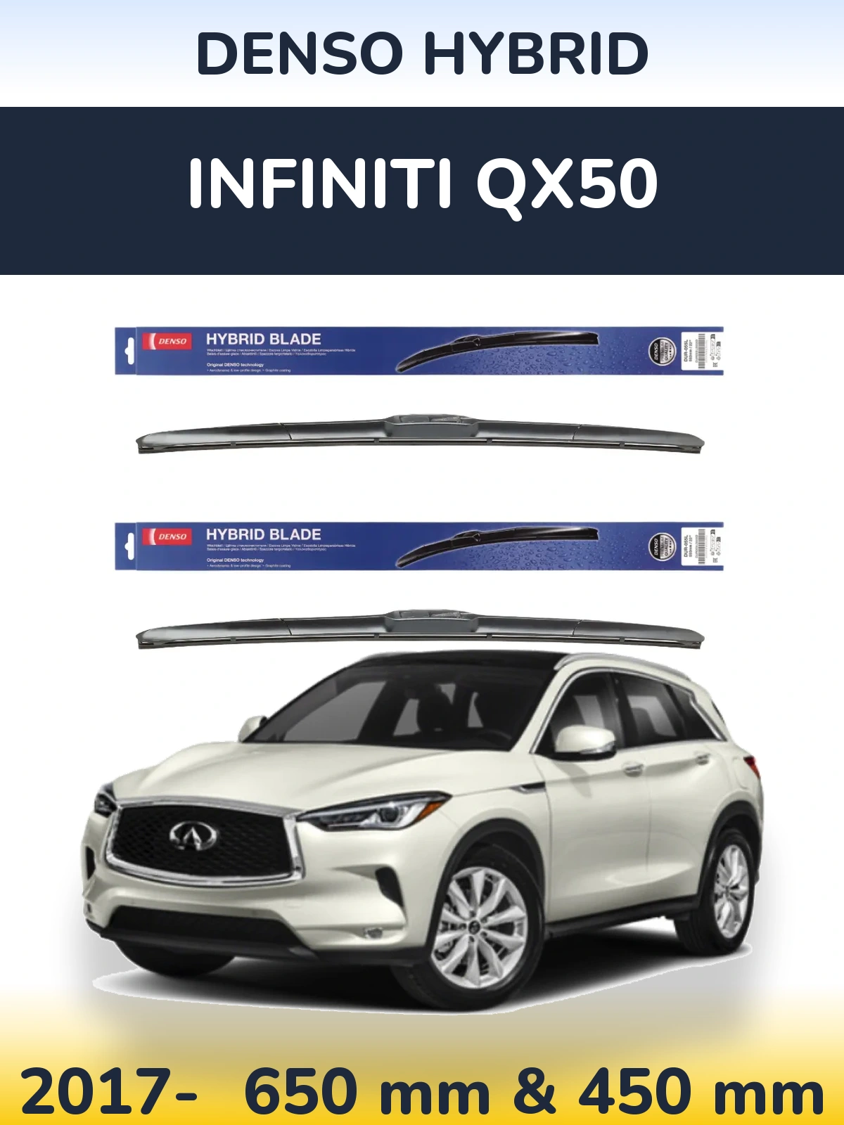 Komplet przednich wycieraczek Denso Hybrid 650 & 450 mm do Infiniti QX50 2017-2026