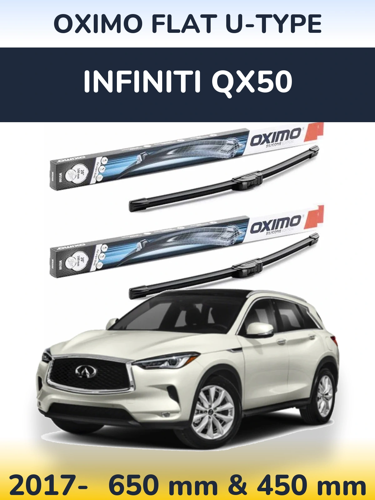 Komplet przednich wycieraczek Oximo Flat U-type 650 & 450 mm do Infiniti QX50 2017-2026