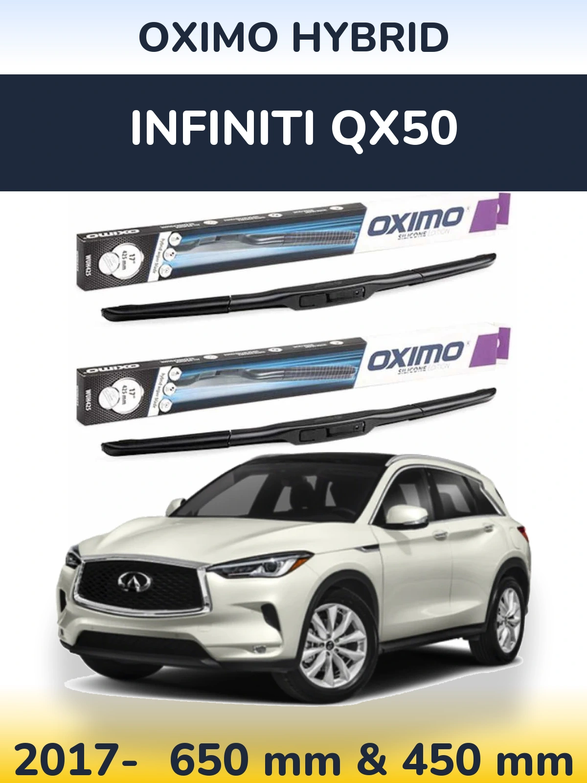 Komplet przednich wycieraczek Oximo Hybrid 650 & 450 mm do Infiniti QX50 2017-2026