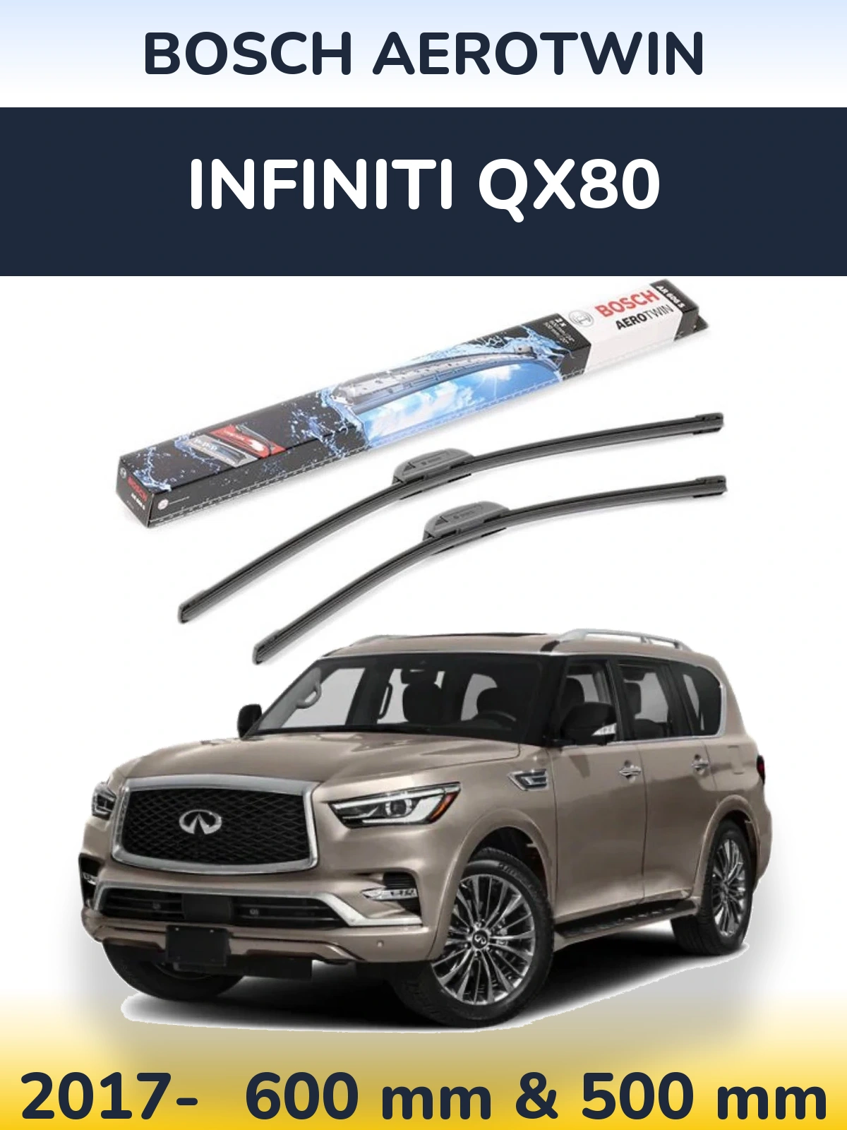 Komplet przednich wycieraczek BOSCH AeroTwin 600 & 500 mm do Infiniti QX80 2017-2026