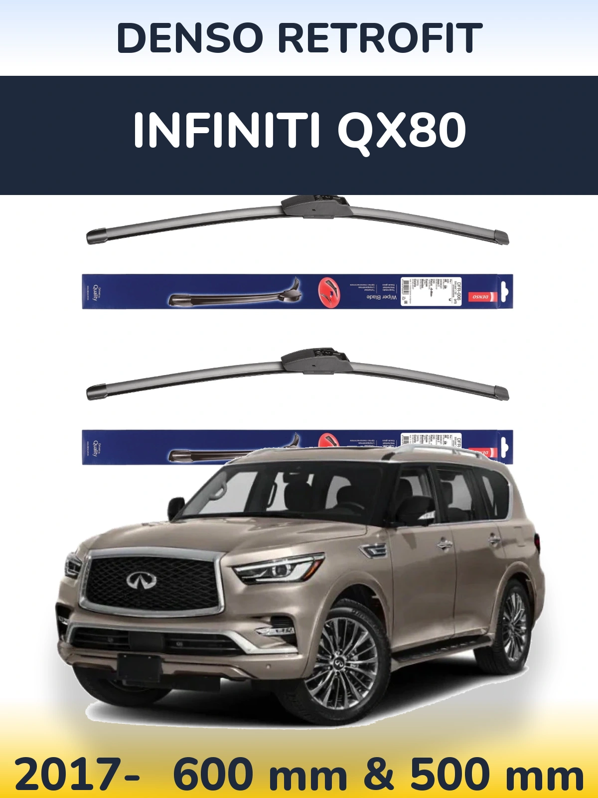 Комплект передних дворников Denso Retrofit 600 & 500 мм для Infiniti QX80 2017-2026