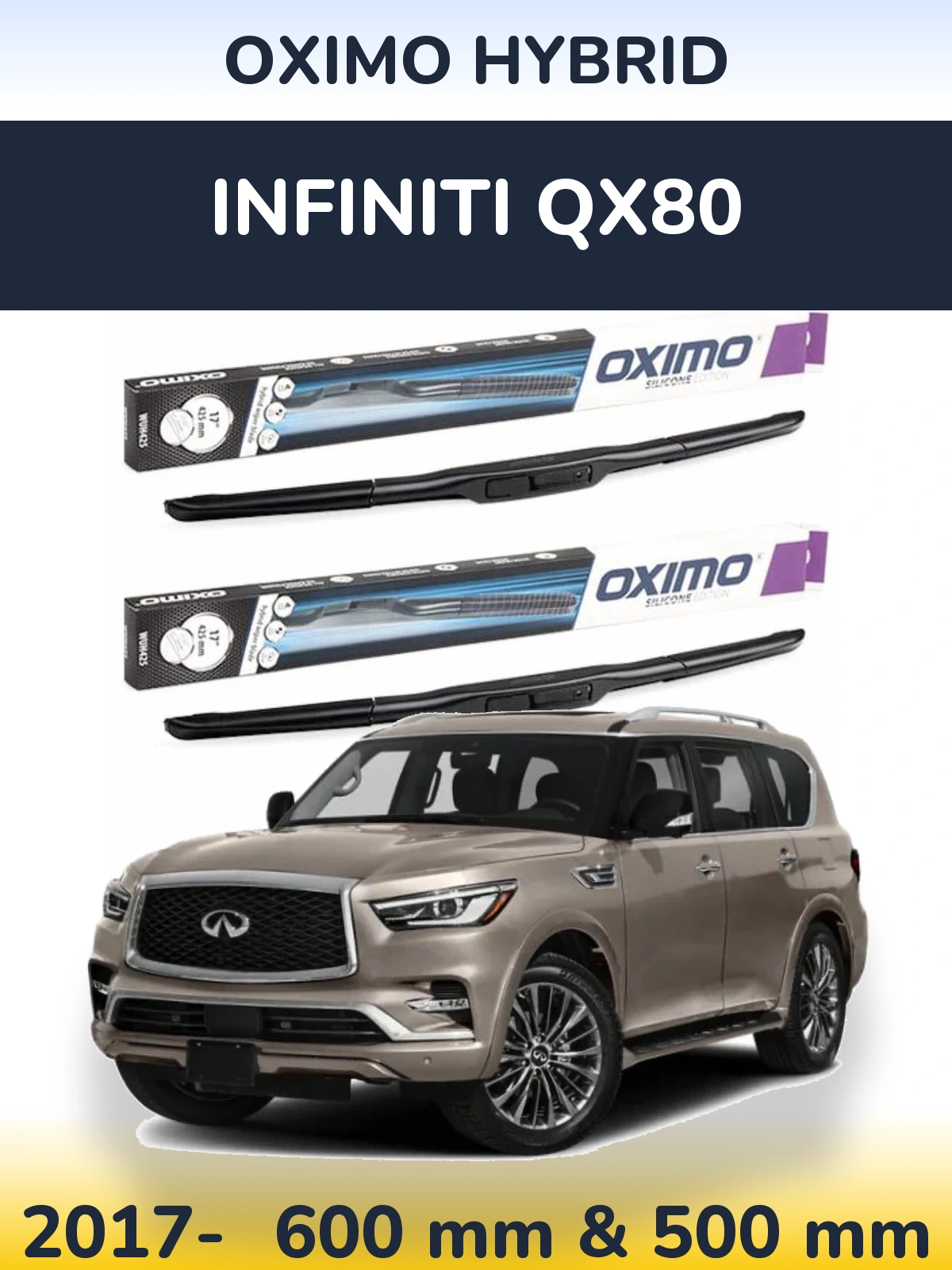 Комплект передних дворников Oximo Hybrid 600 & 500 мм для Infiniti QX80 2017-2026