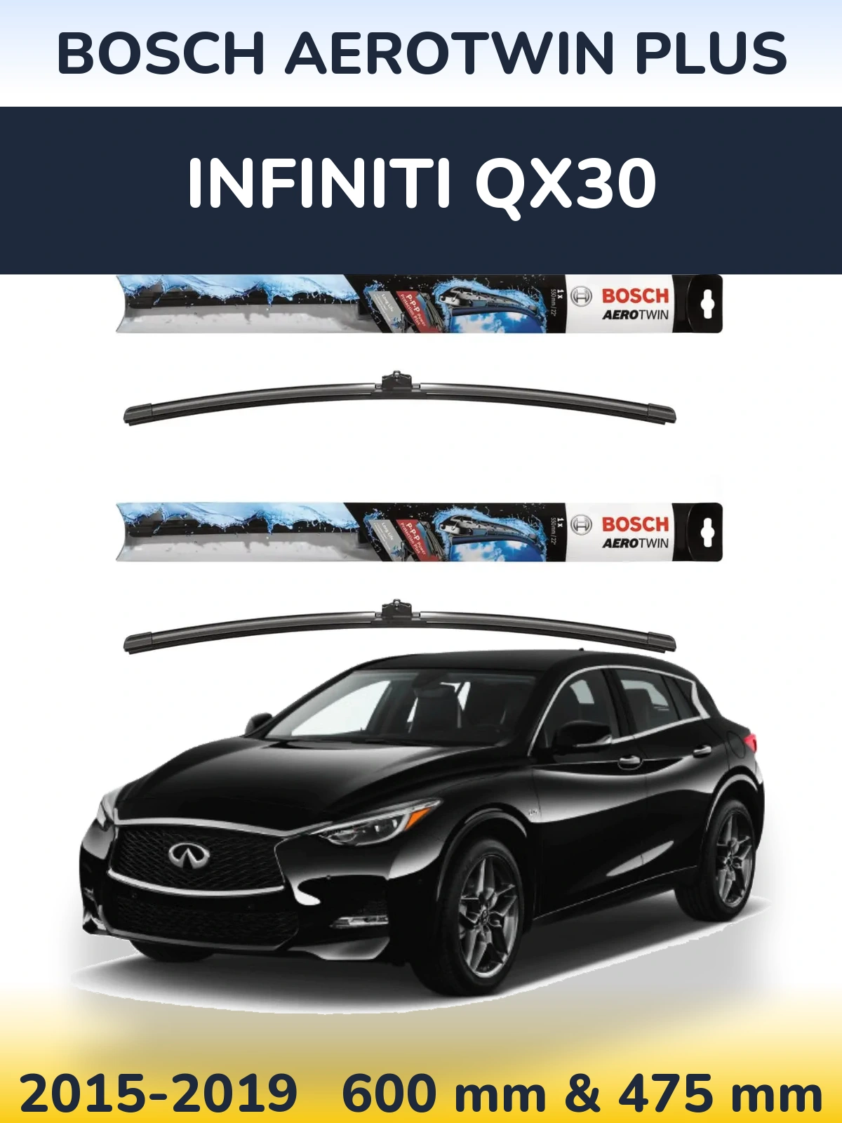 Комплект передних дворников BOSCH AeroTwin Plus 600 & 475 мм для Infiniti QX30 2015-2019