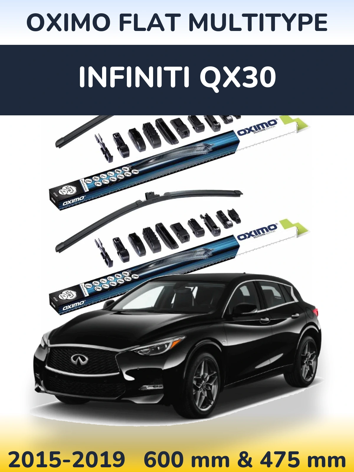 Komplet przednich wycieraczek Oximo Flat MultiType 600 & 475 mm do Infiniti QX30 2015-2019