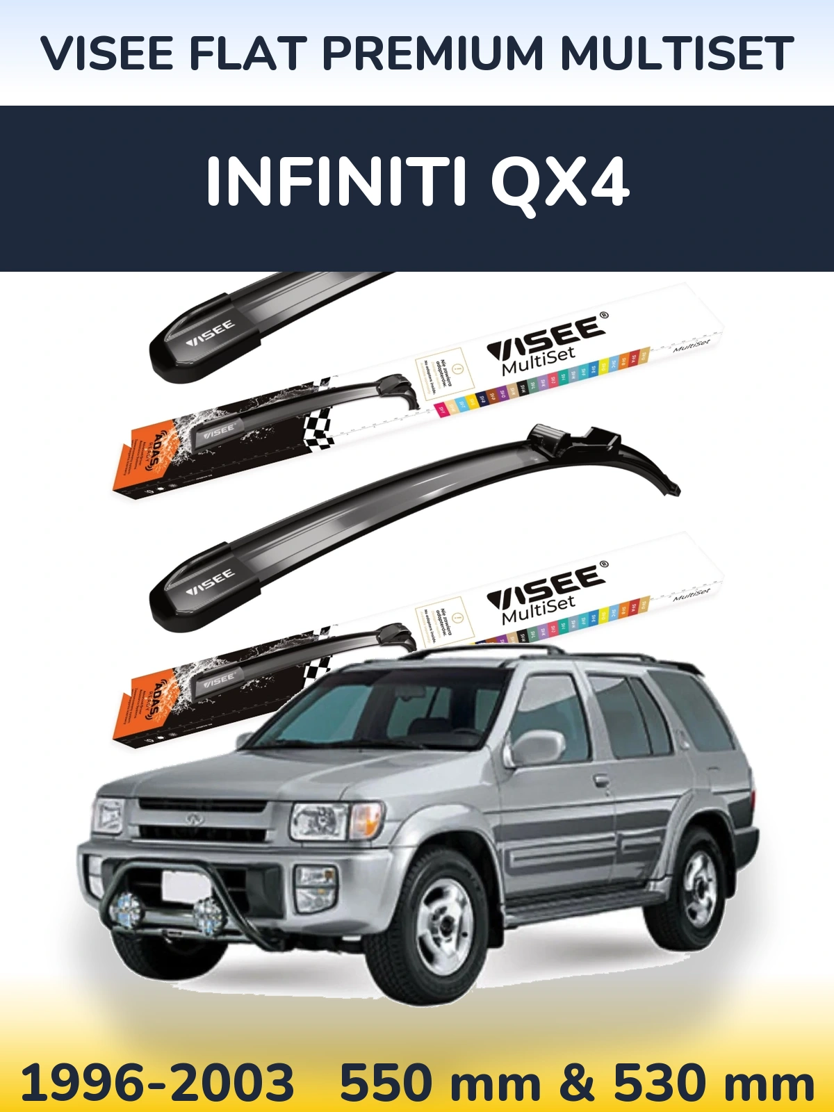 Komplet przednich wycieraczek VISEE FLAT PREMIUM MultiSet 550 & 530 mm do Infiniti QX4 1996-2003
