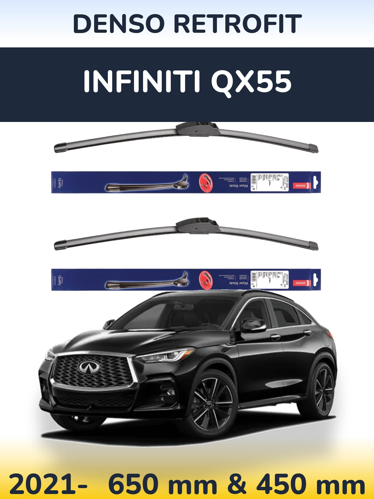 Комплект передних дворников Denso Retrofit 650 & 450 мм для Infiniti QX55 2021-2026