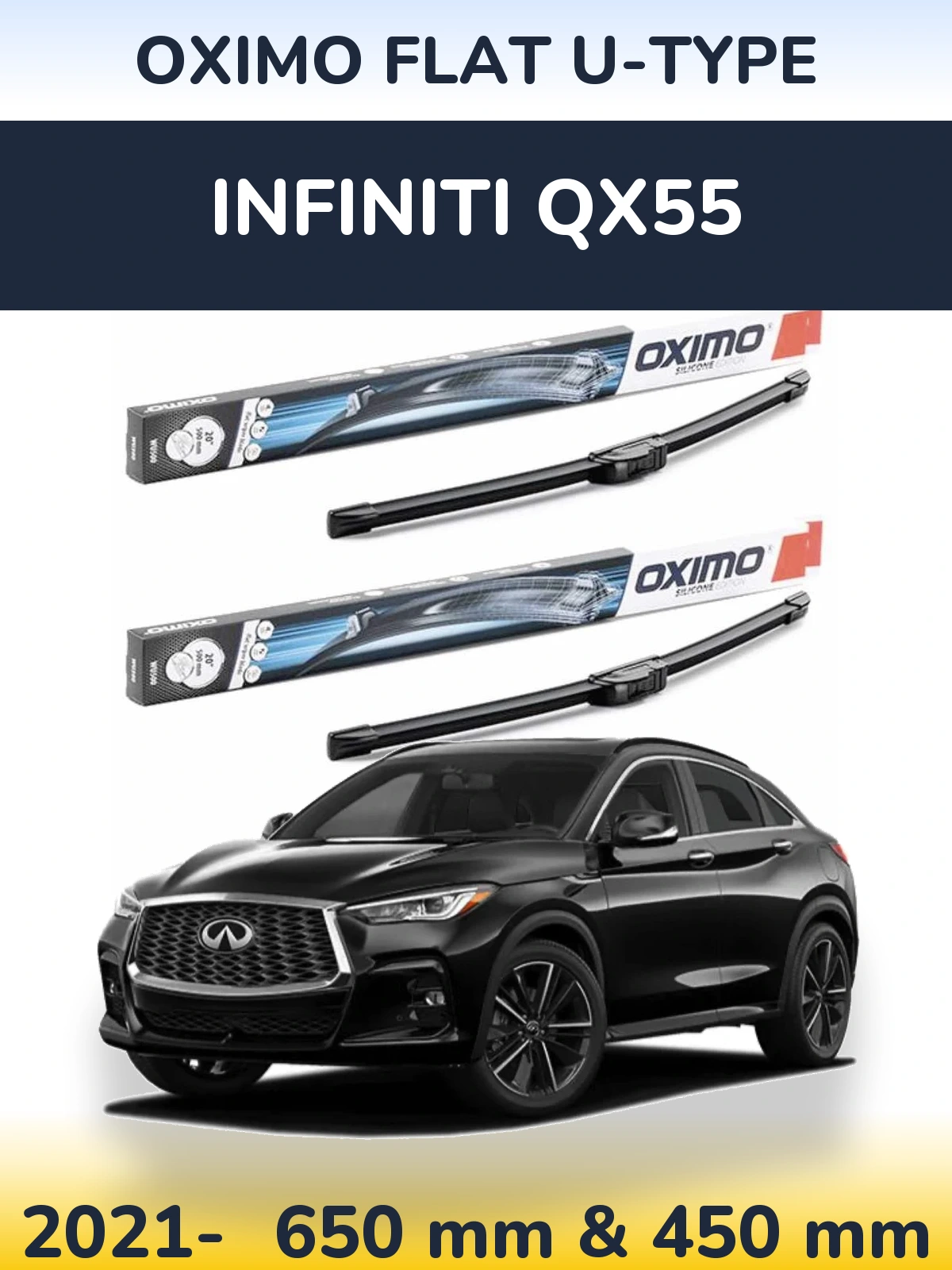 Komplet przednich wycieraczek Oximo Flat U-type 650 & 450 mm do Infiniti QX55 2021-2026