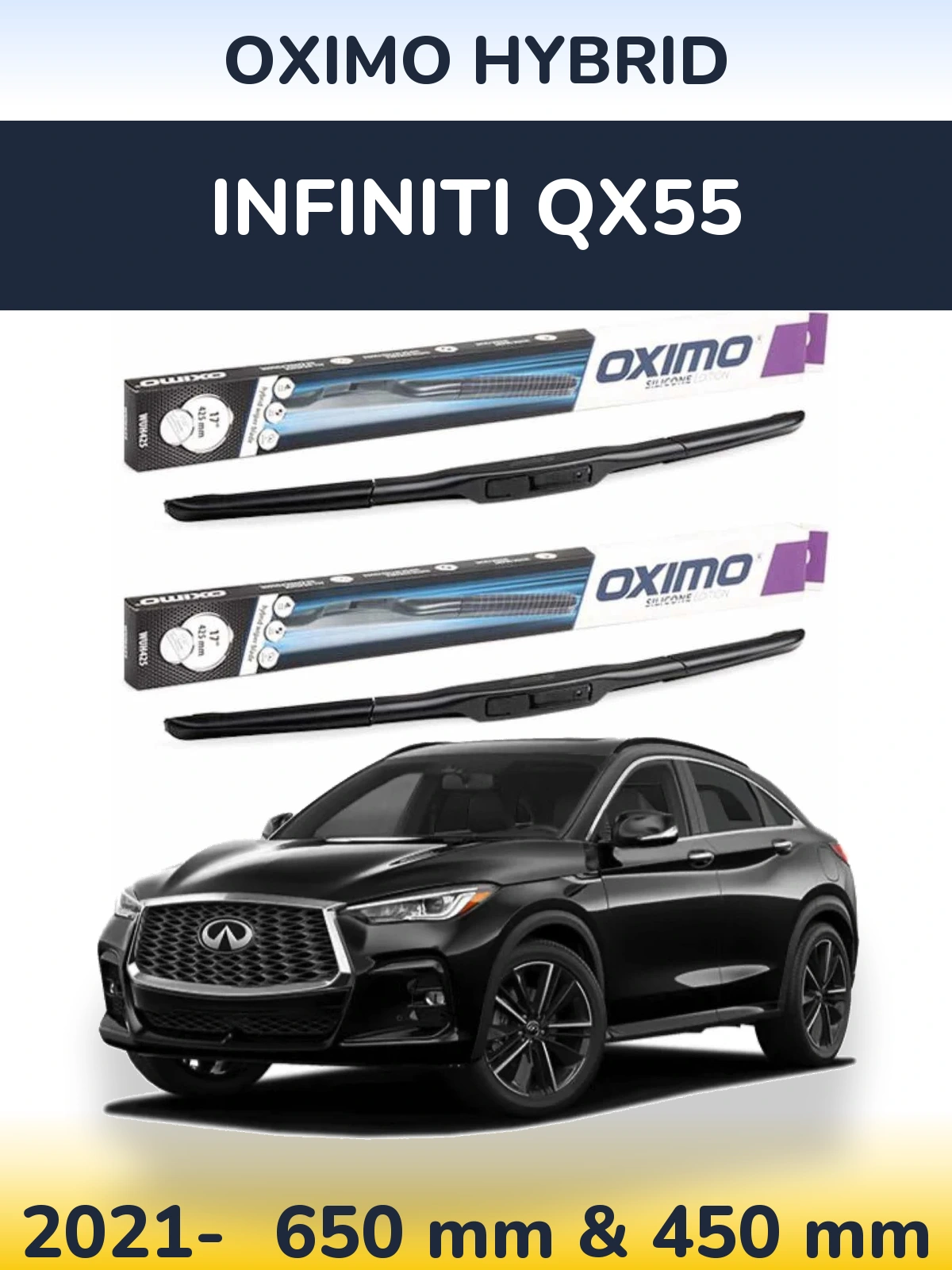 Komplet przednich wycieraczek Oximo Hybrid 650 & 450 mm do Infiniti QX55 2021-2026