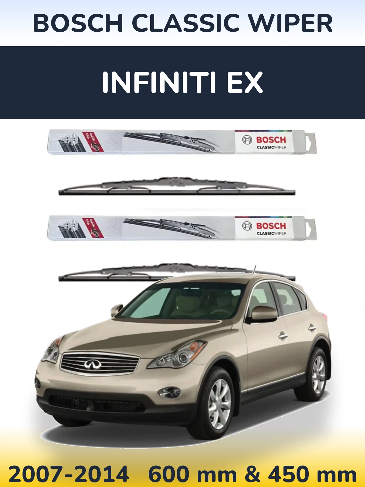 Front wiper blade set BOSCH Classic Wiper 600 & 450 mm for Infiniti EX 2007-2014