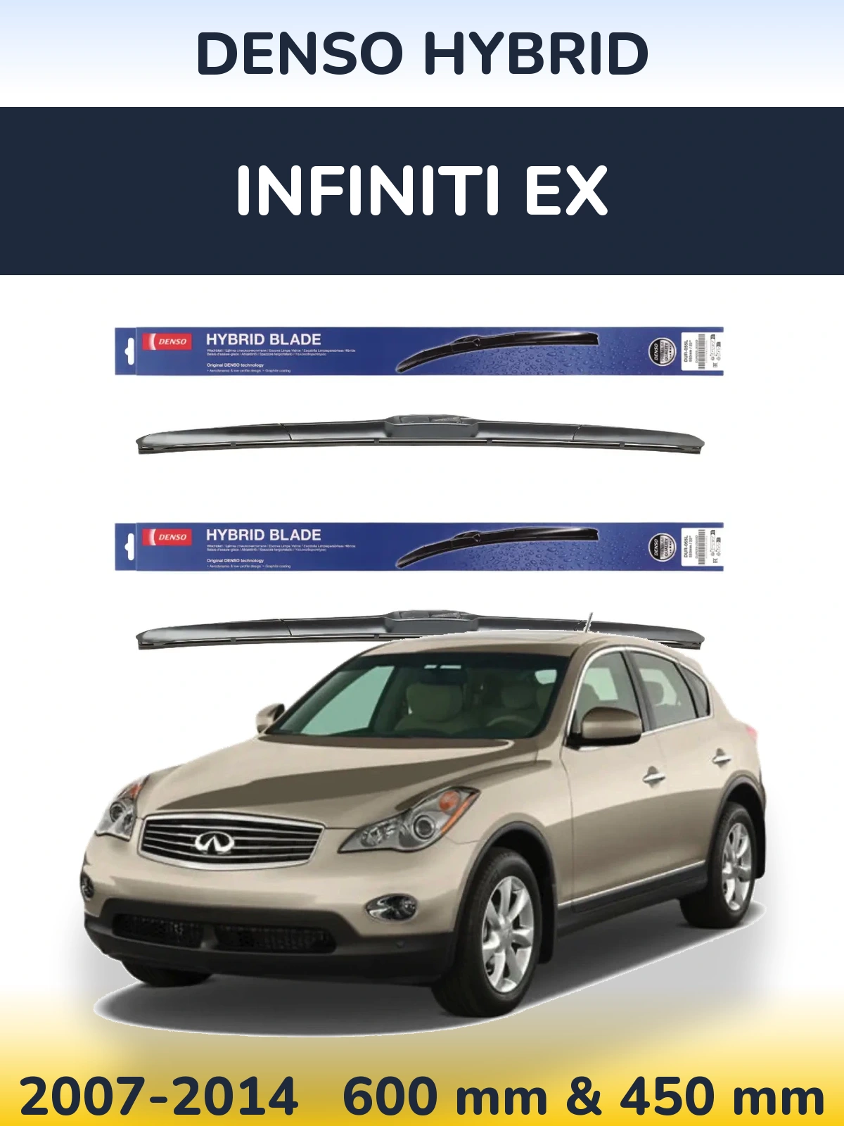 Front wiper blade set Denso Hybrid 600 & 450 mm for Infiniti EX 2007-2014