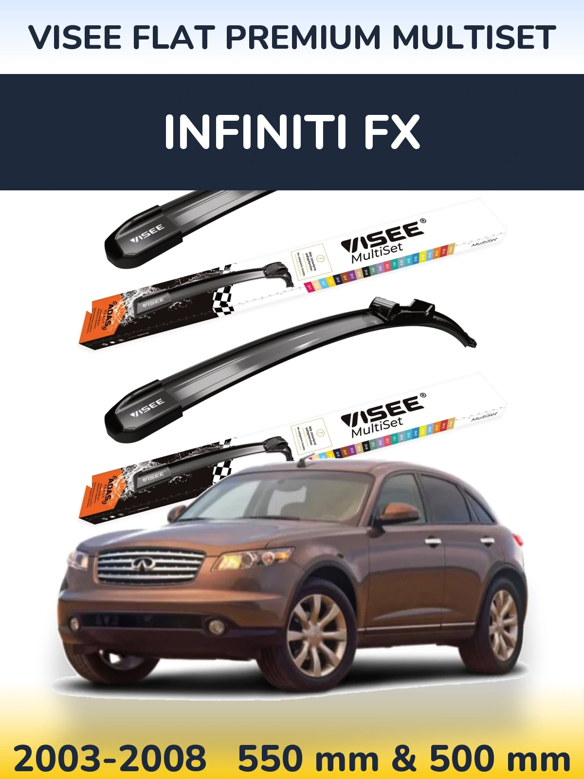 Front wiper blade set VISEE FLAT PREMIUM MultiSet 550 & 500 mm for Infiniti FX 2003-2008