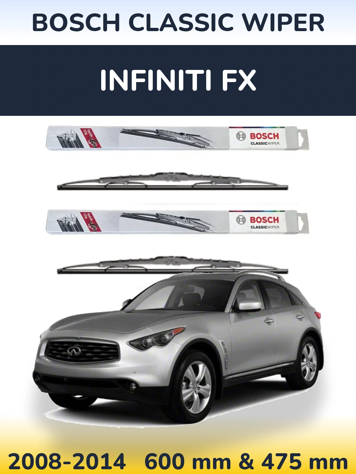 Komplet przednich wycieraczek BOSCH Classic Wiper 600 & 475 mm do Infiniti FX 2008-2014