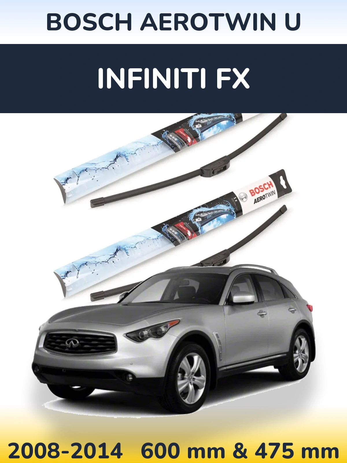 Komplet przednich wycieraczek BOSCH AeroTwin U 600 & 475 mm do Infiniti FX 2008-2014