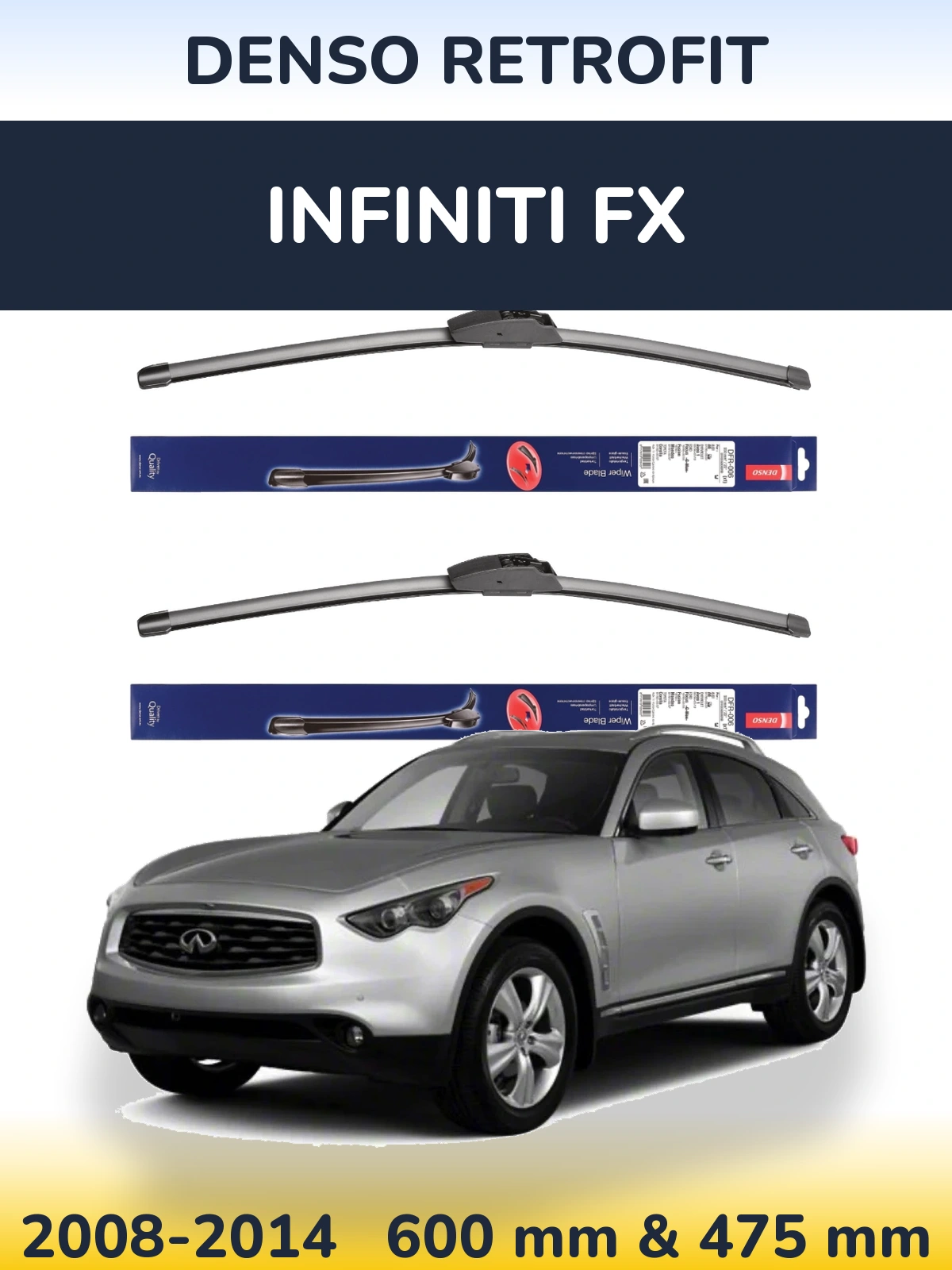 Komplet przednich wycieraczek Denso Retrofit 600 & 475 mm do Infiniti FX 2008-2014