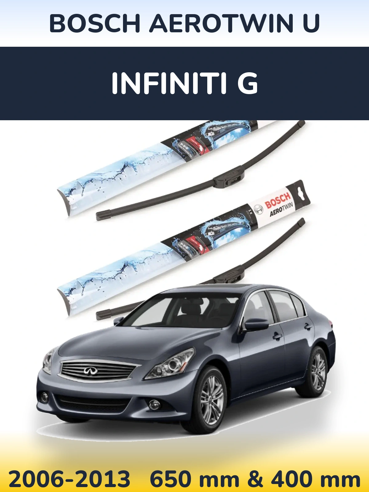 Комплект передних дворников BOSCH AeroTwin U 650 & 400 мм для Infiniti G 2006-2013