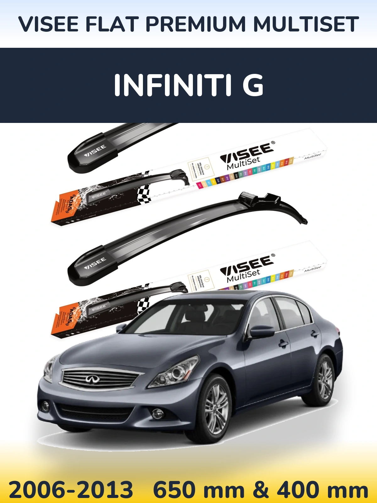 Комплект передних дворников VISEE FLAT PREMIUM MultiSet 650 & 400 мм для Infiniti G 2006-2013