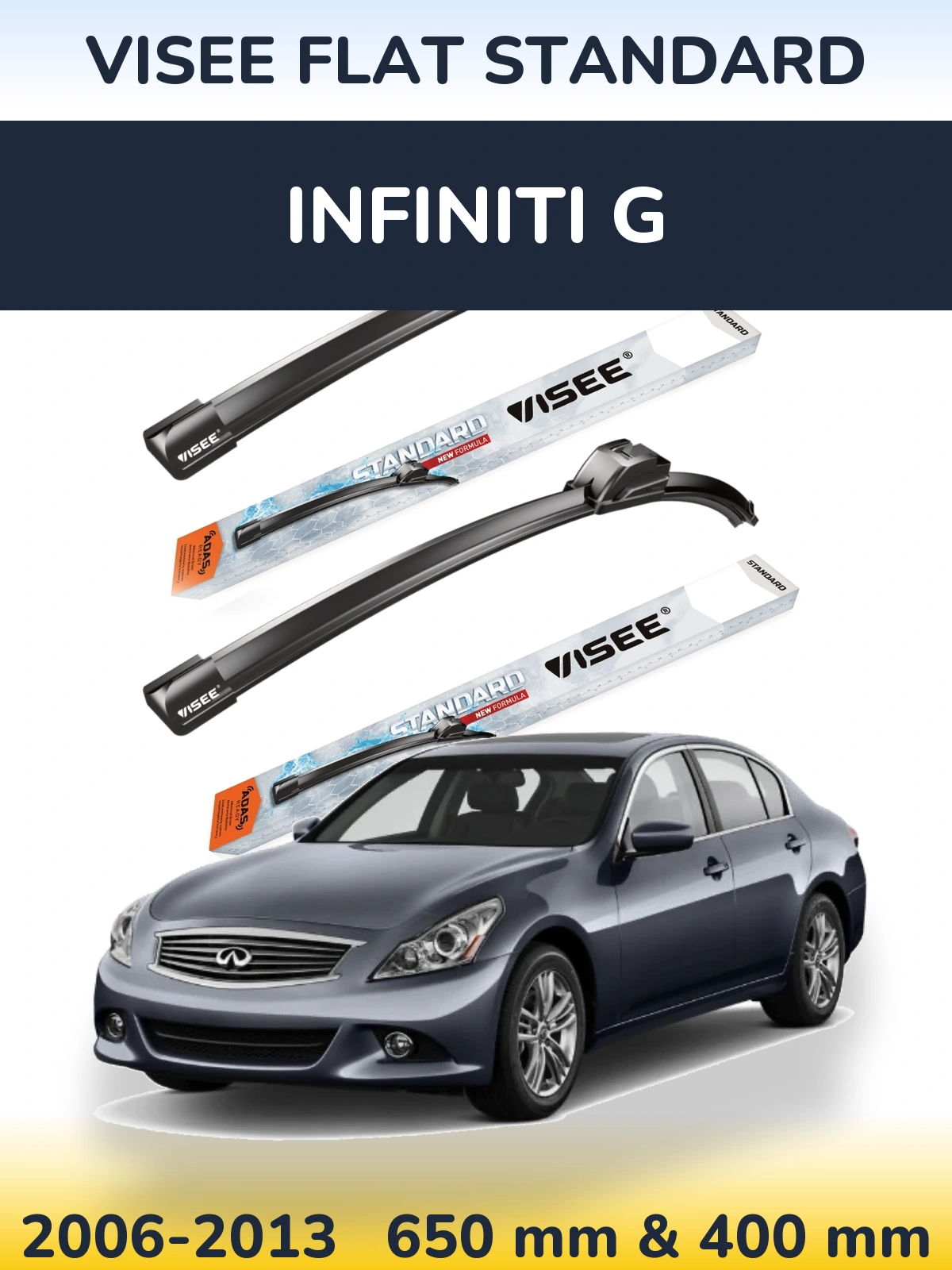 Комплект передних дворников VISEE FLAT STANDARD 650 & 400 мм для Infiniti G 2006-2013