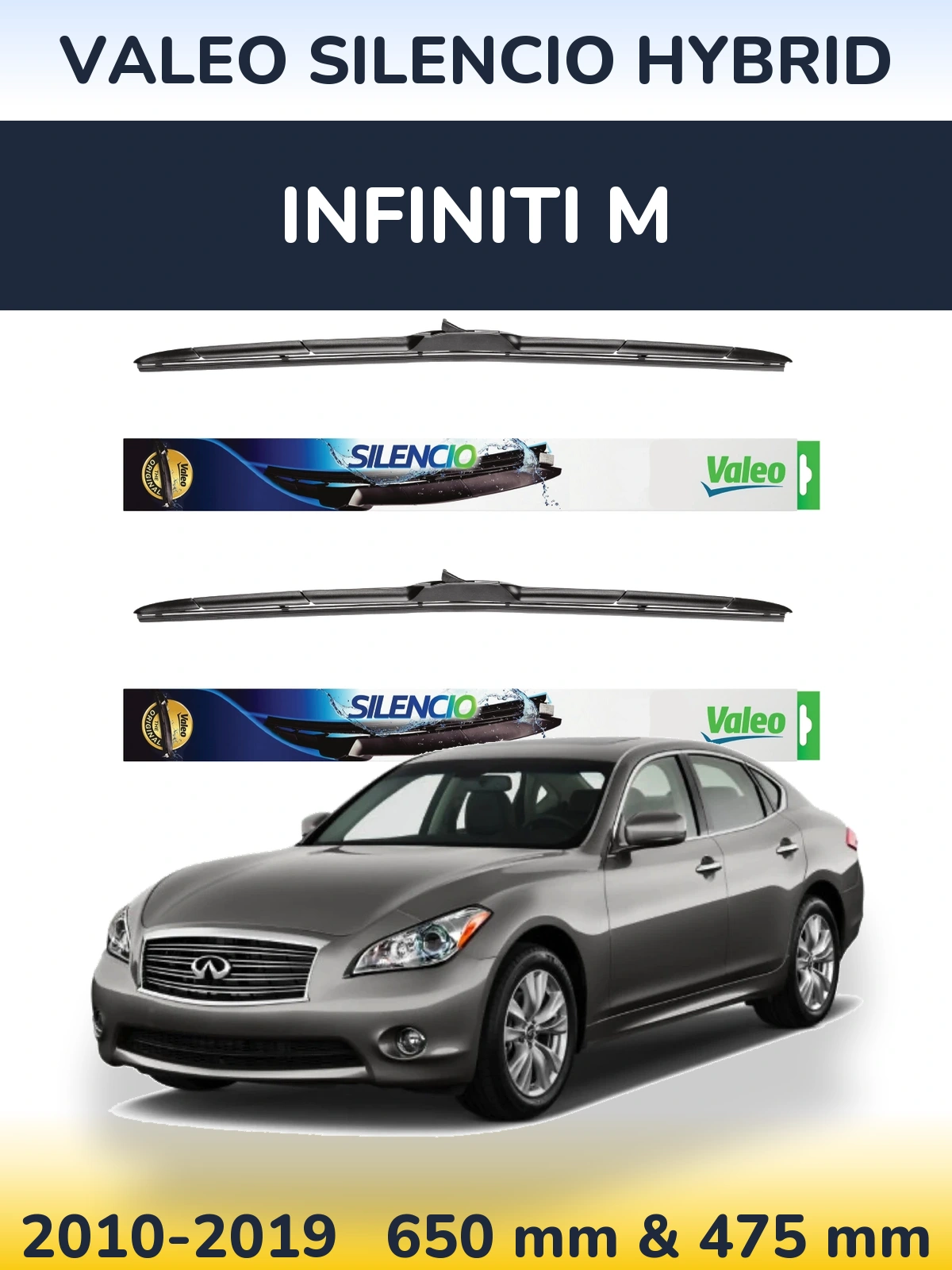 Komplet przednich wycieraczek Valeo Silencio Hybrid 650 & 475 mm do Infiniti M 2010-2019