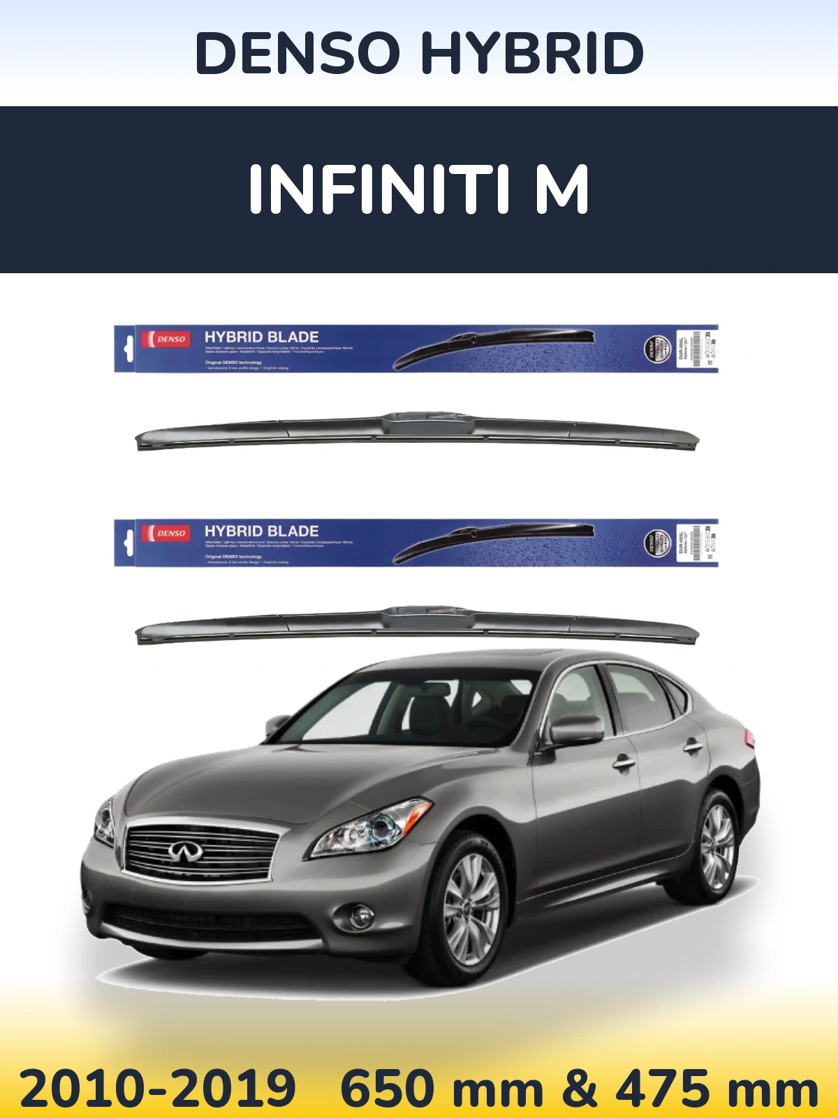 Front wiper blade set Denso Hybrid 650 & 475 mm for Infiniti M 2010-2019