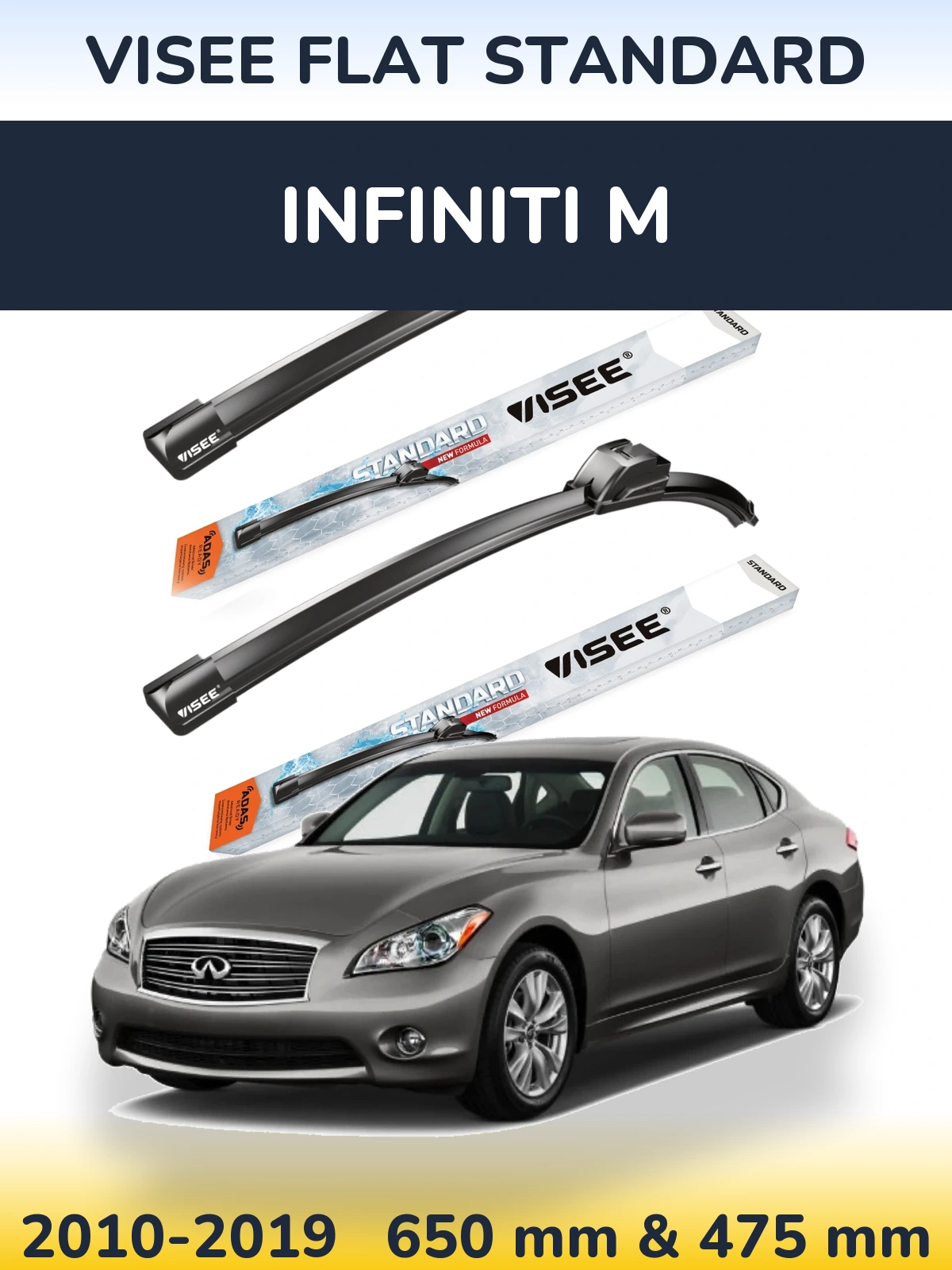 Komplet przednich wycieraczek VISEE FLAT STANDARD 650 & 475 mm do Infiniti M 2010-2019