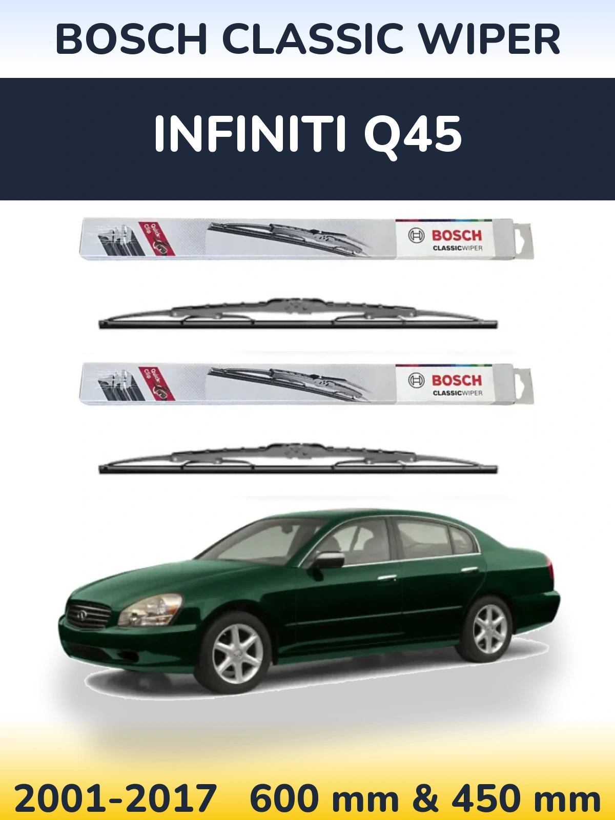 Komplet przednich wycieraczek BOSCH Classic Wiper 600 & 450 mm do Infiniti Q45 2001-2017