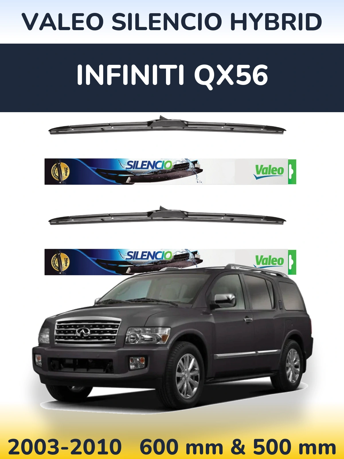 Комплект передних дворников Valeo Silencio Hybrid 600 & 500 мм для Infiniti QX56 2003-2010