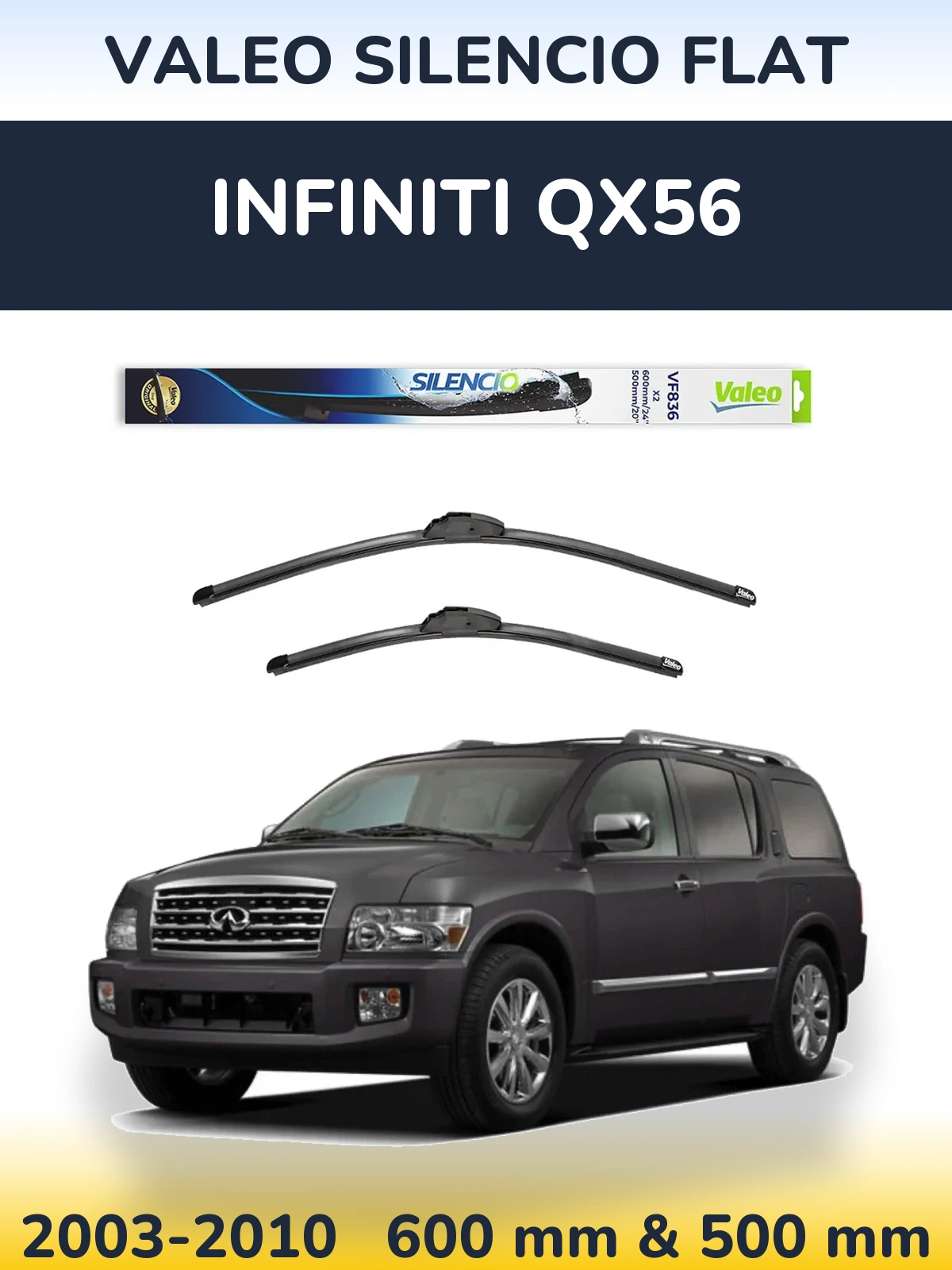 Komplet przednich wycieraczek Valeo Silencio Flat 600 & 500 mm do Infiniti QX56 2003-2010